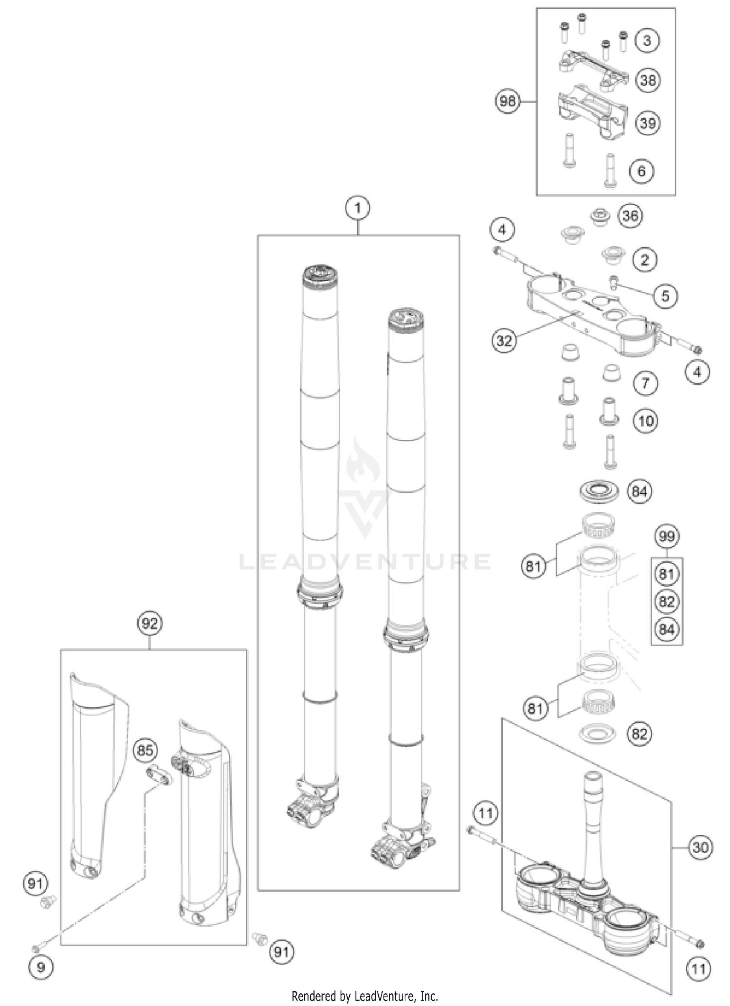 FRONT FORK, TRIPLE CLAMP
