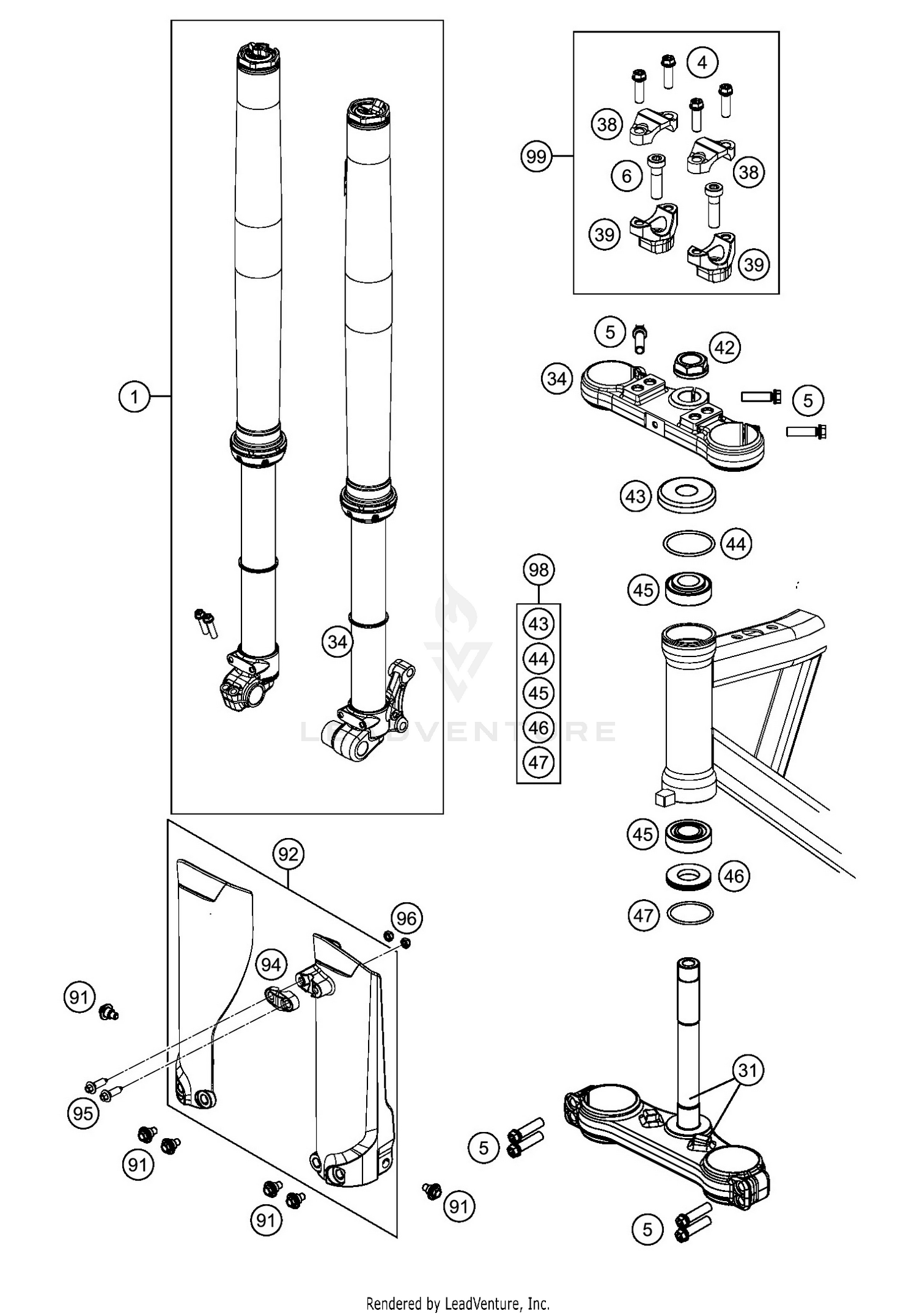 FRONT FORK, TRIPLE CLAMP