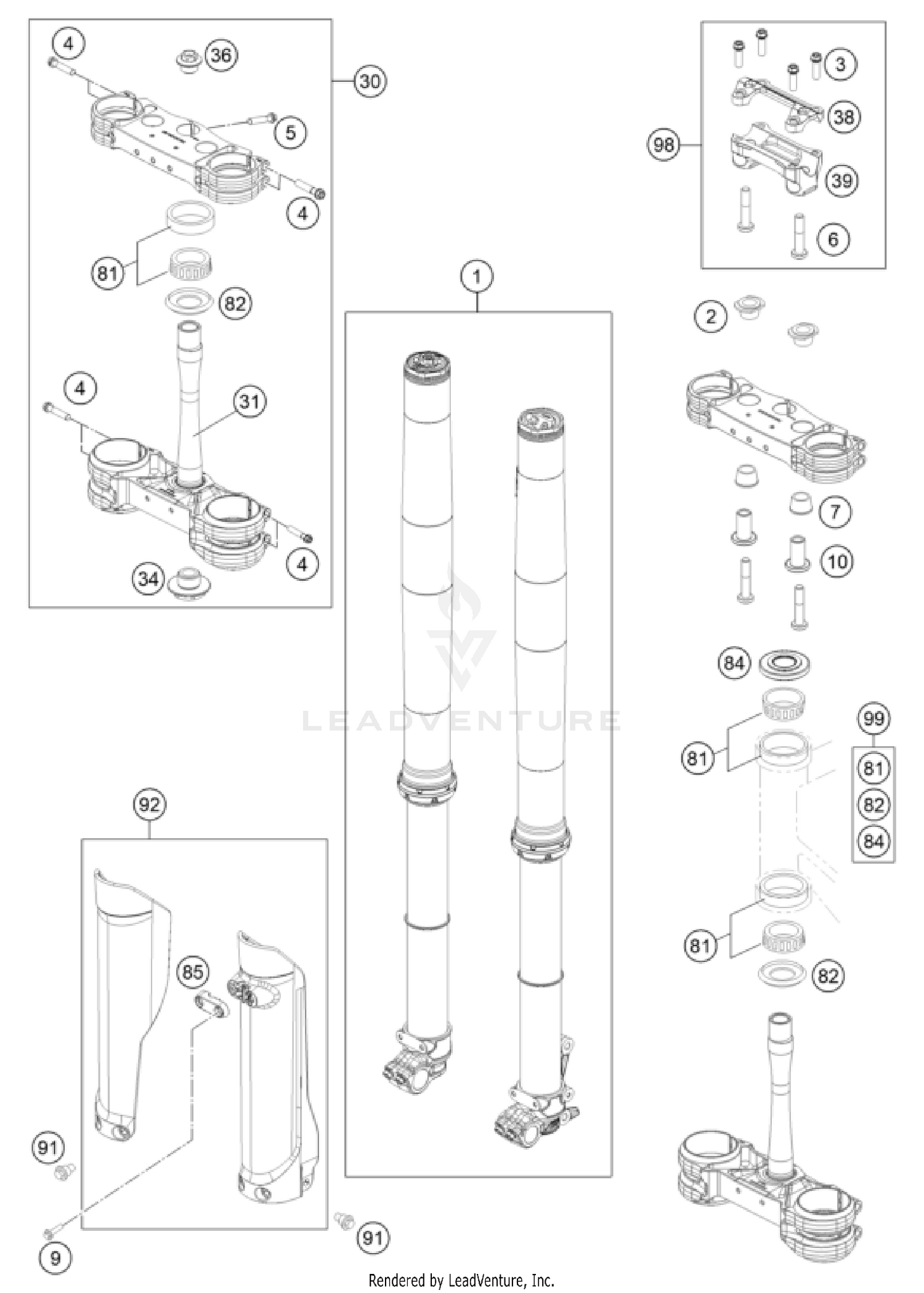 FRONT FORK, TRIPLE CLAMP
