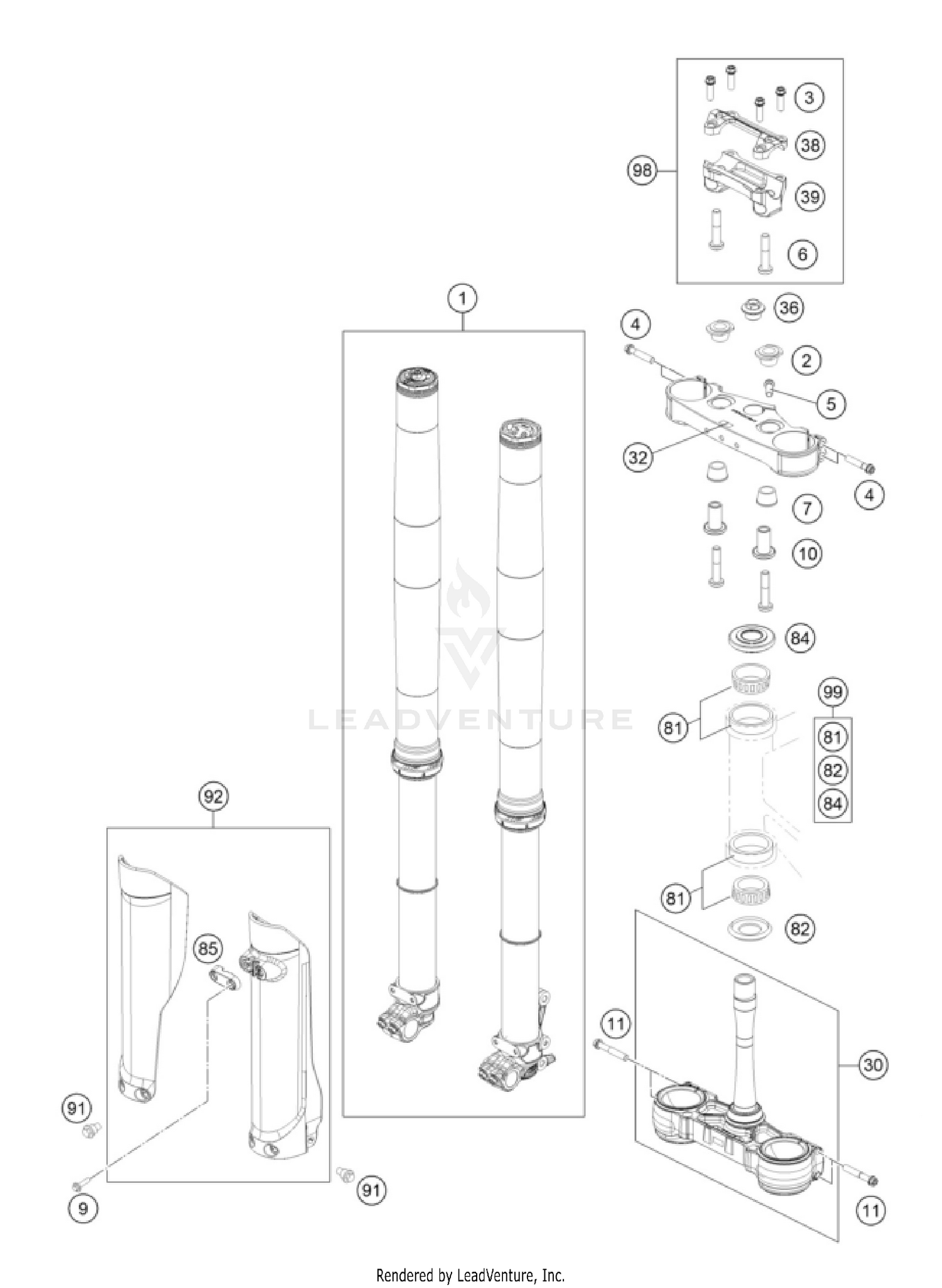 FRONT FORK, TRIPLE CLAMP