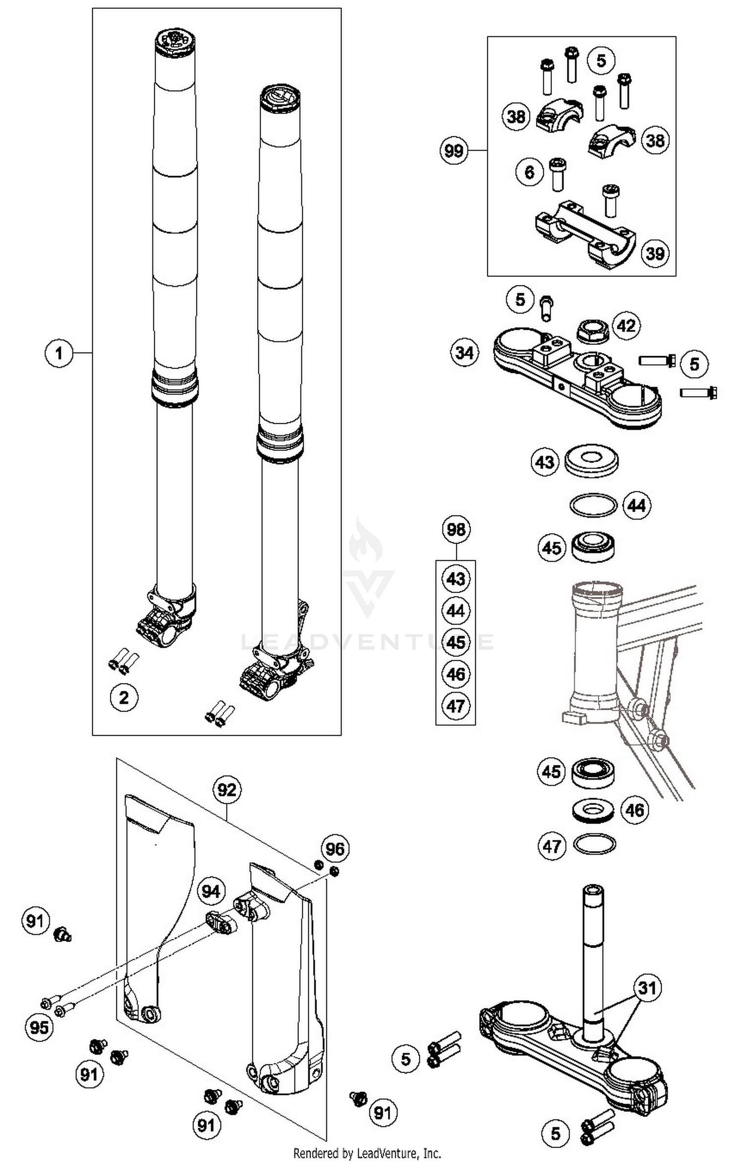 FRONT FORK, TRIPLE CLAMP