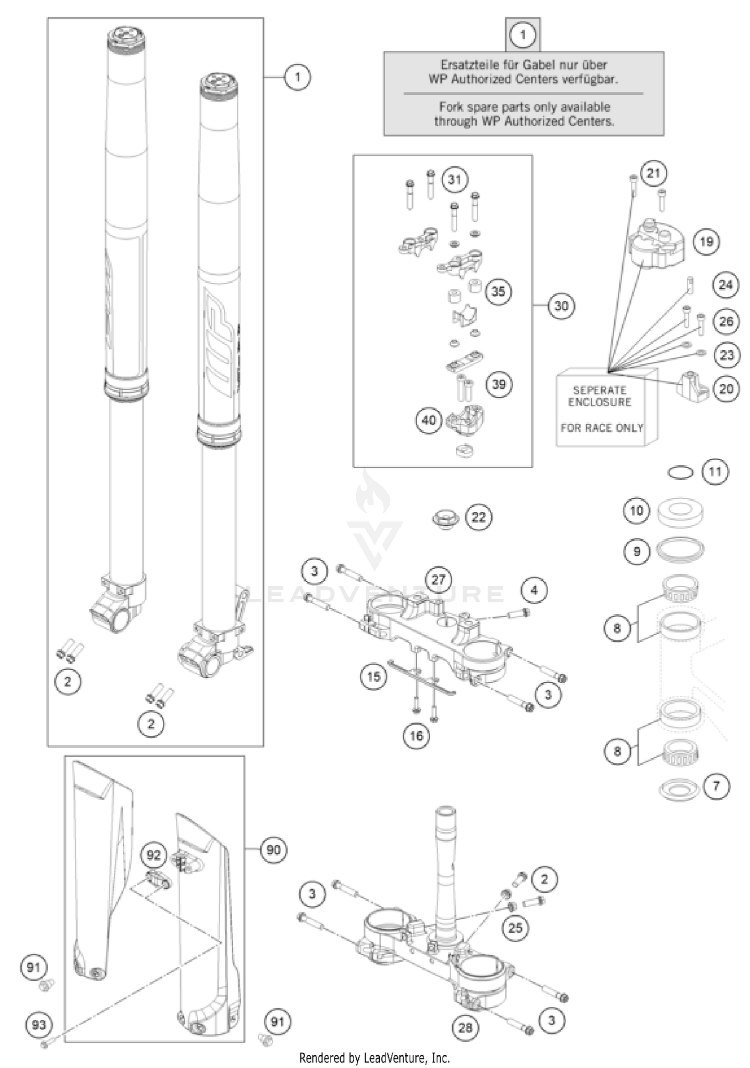 FRONT FORK, TRIPLE CLAMP