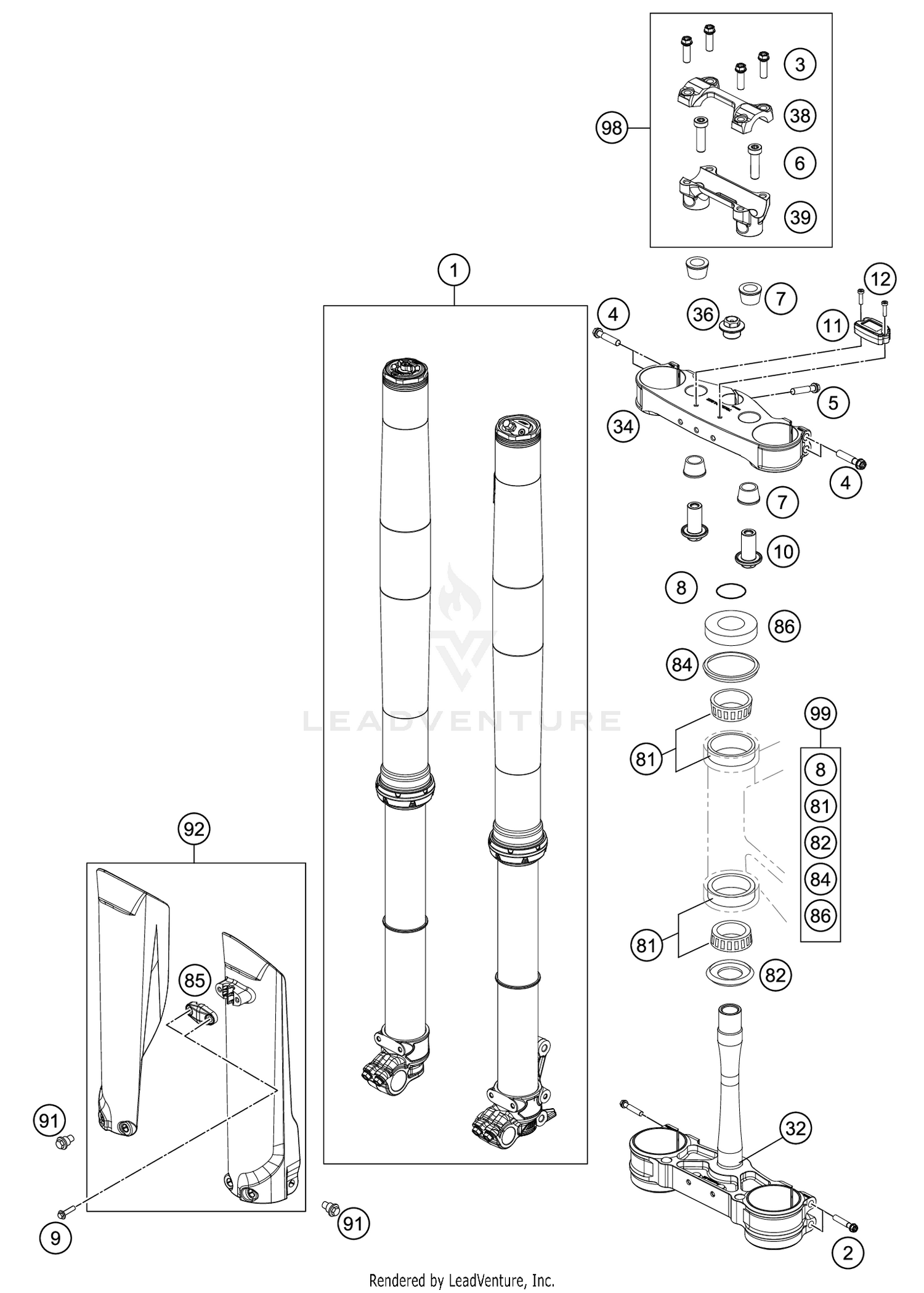 FRONT FORK, TRIPLE CLAMP