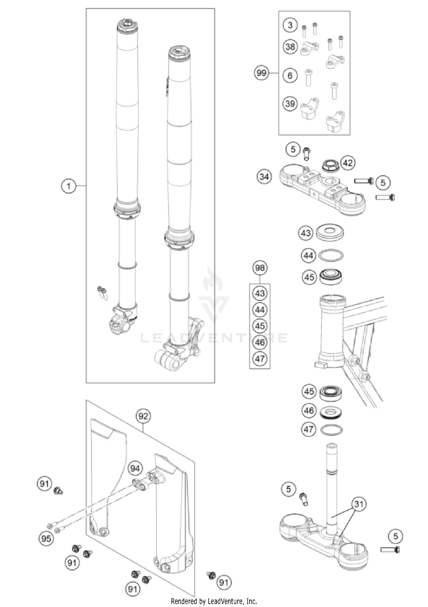 FRONT FORK, TRIPLE CLAMP