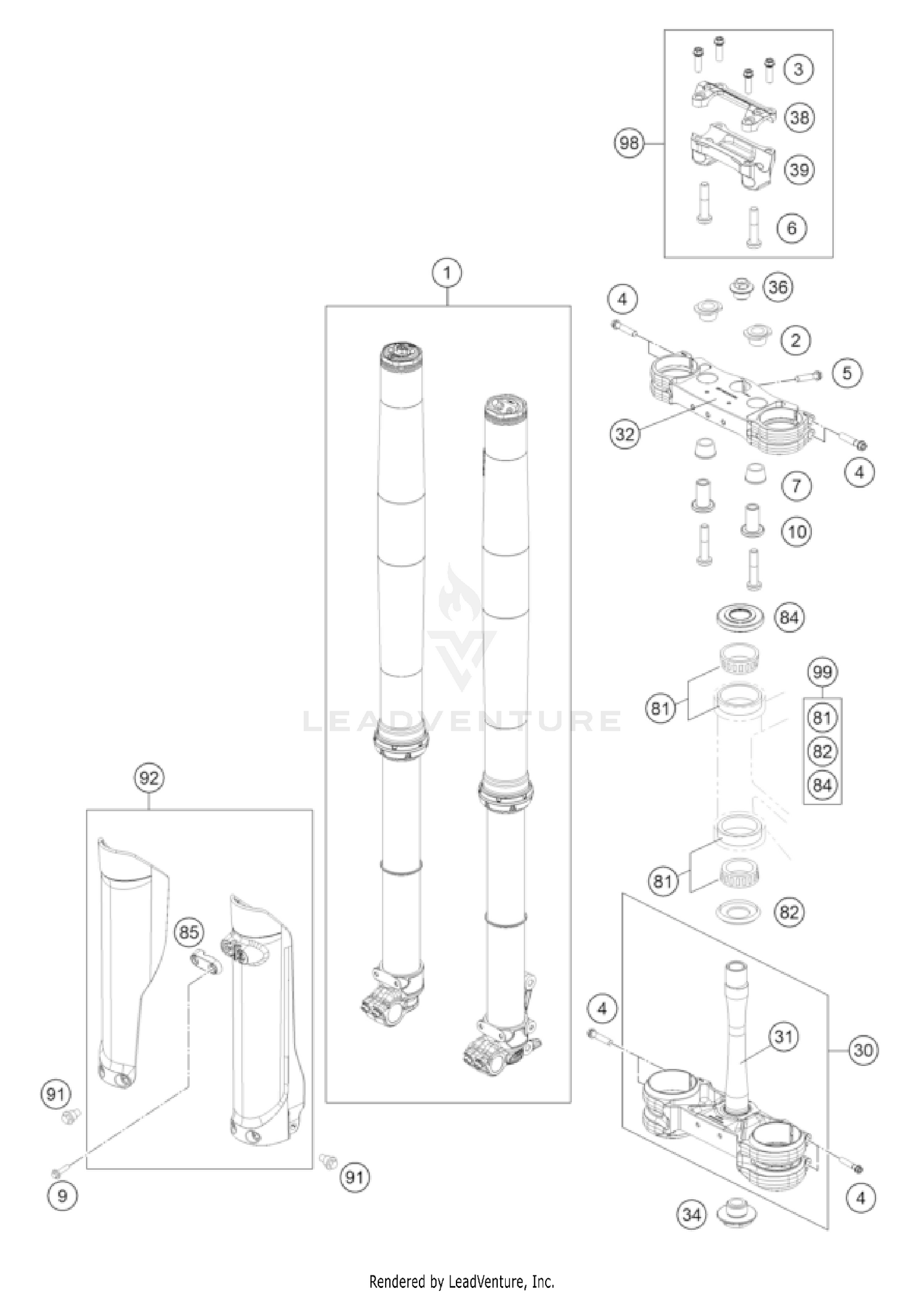 FRONT FORK, TRIPLE CLAMP