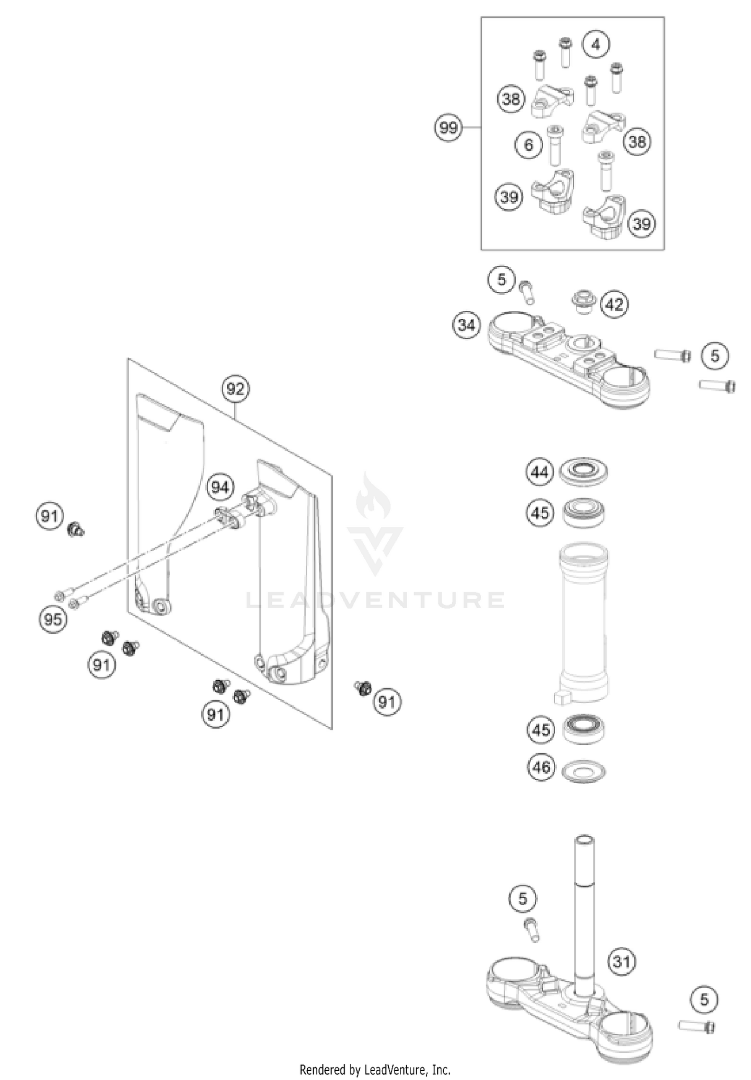 FRONT FORK, TRIPLE CLAMP