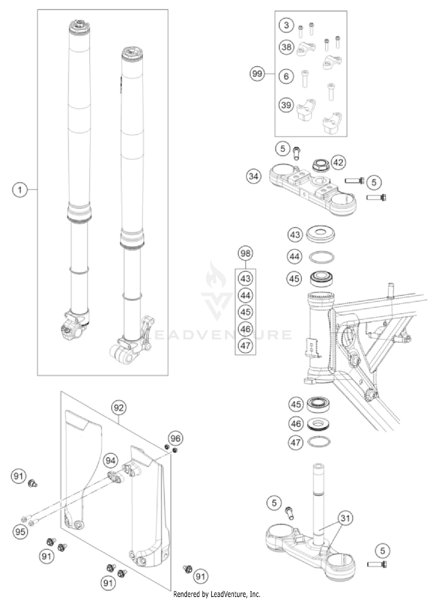 FRONT FORK, TRIPLE CLAMP