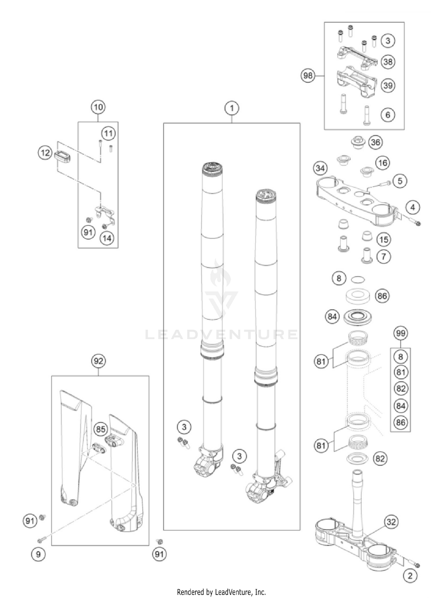 FRONT FORK, TRIPLE CLAMP