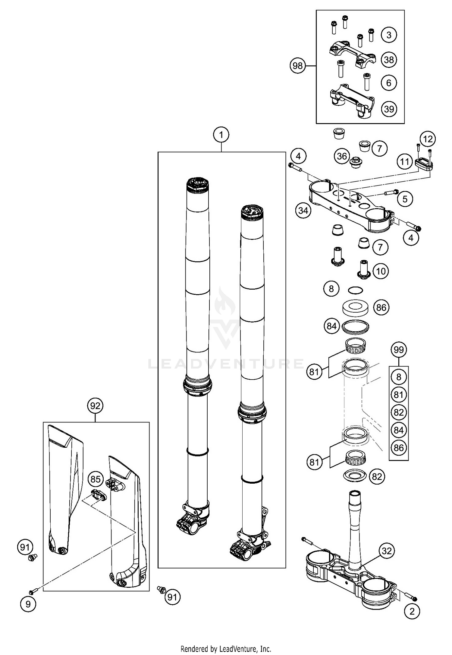 FRONT FORK, TRIPLE CLAMP