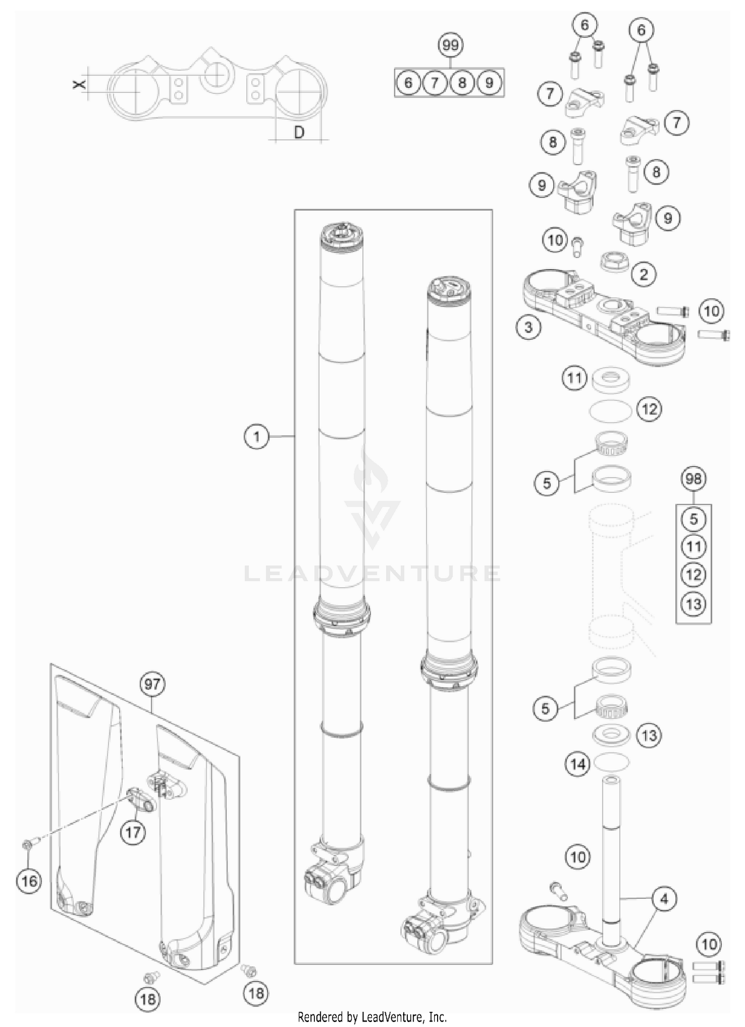 FRONT FORK, TRIPLE CLAMP