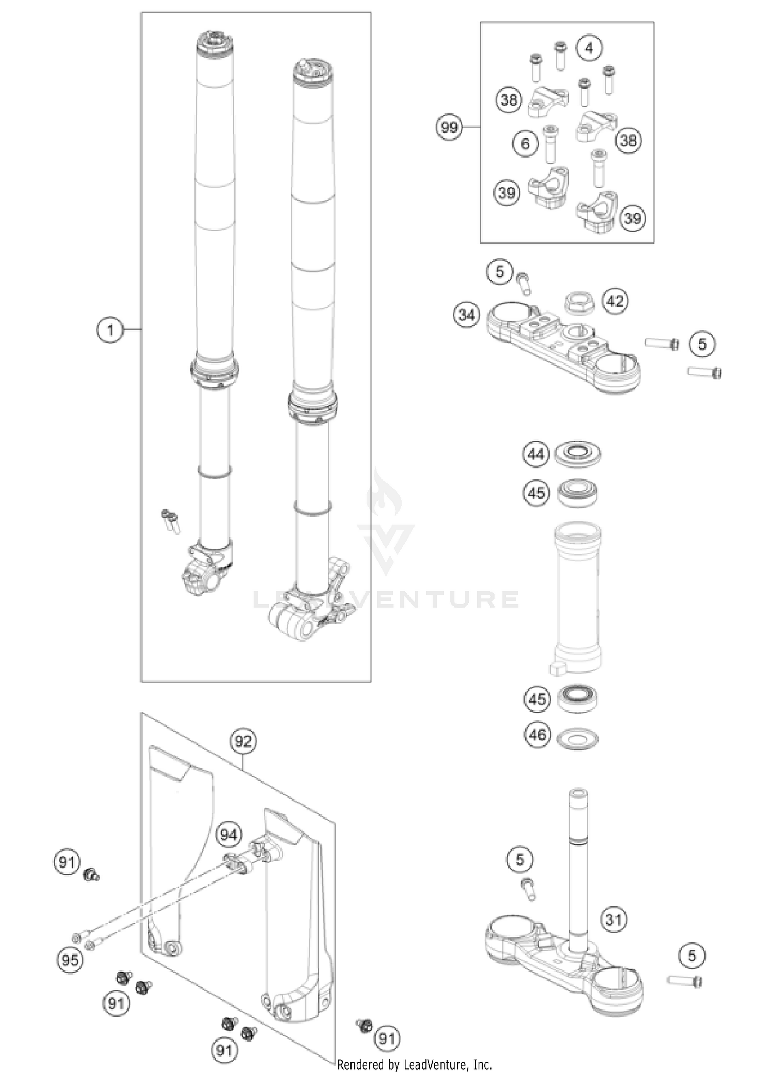 FRONT FORK, TRIPLE CLAMP