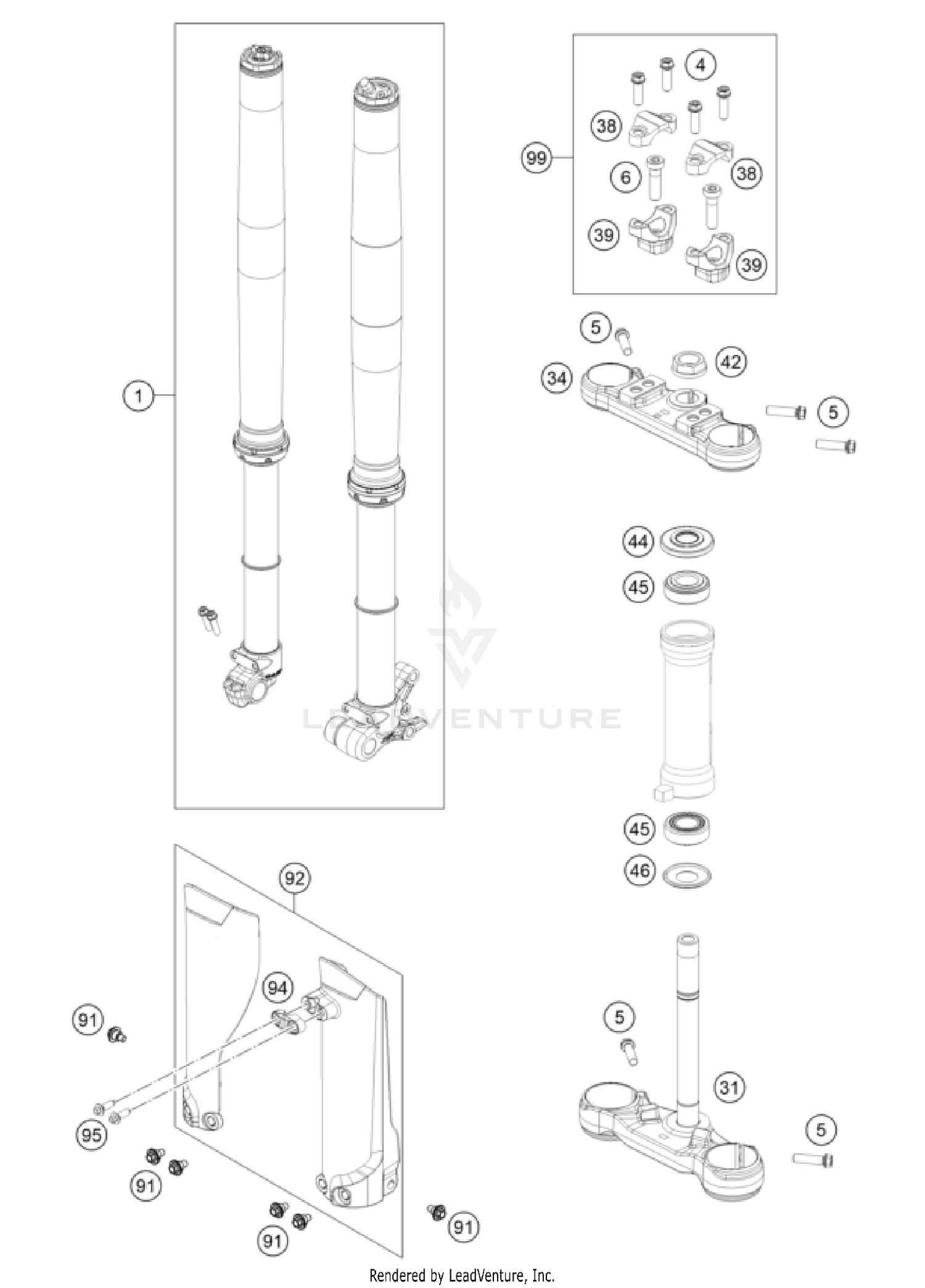 FRONT FORK, TRIPLE CLAMP