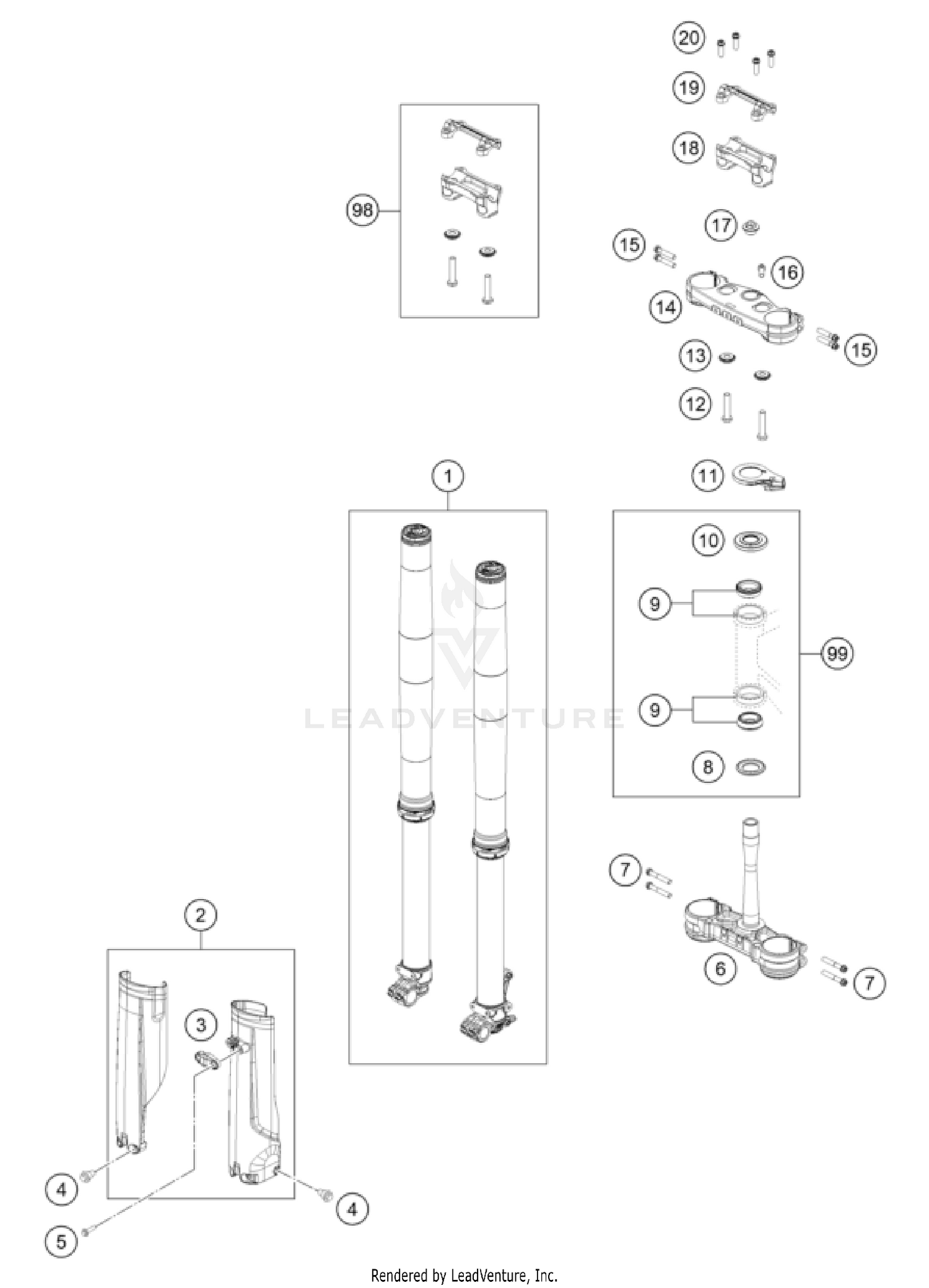 FRONT FORK, TRIPLE CLAMP