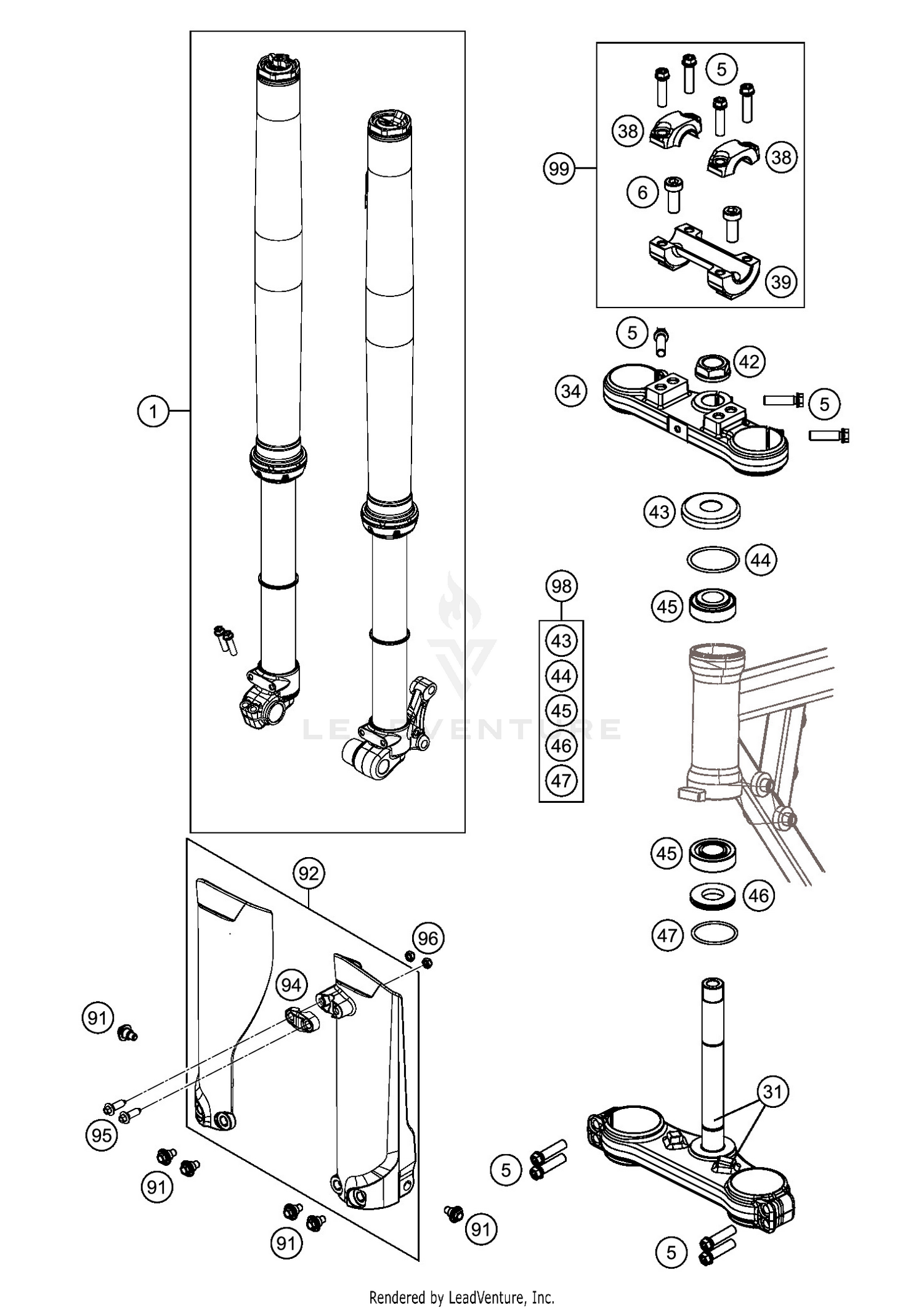 FRONT FORK, TRIPLE CLAMP
