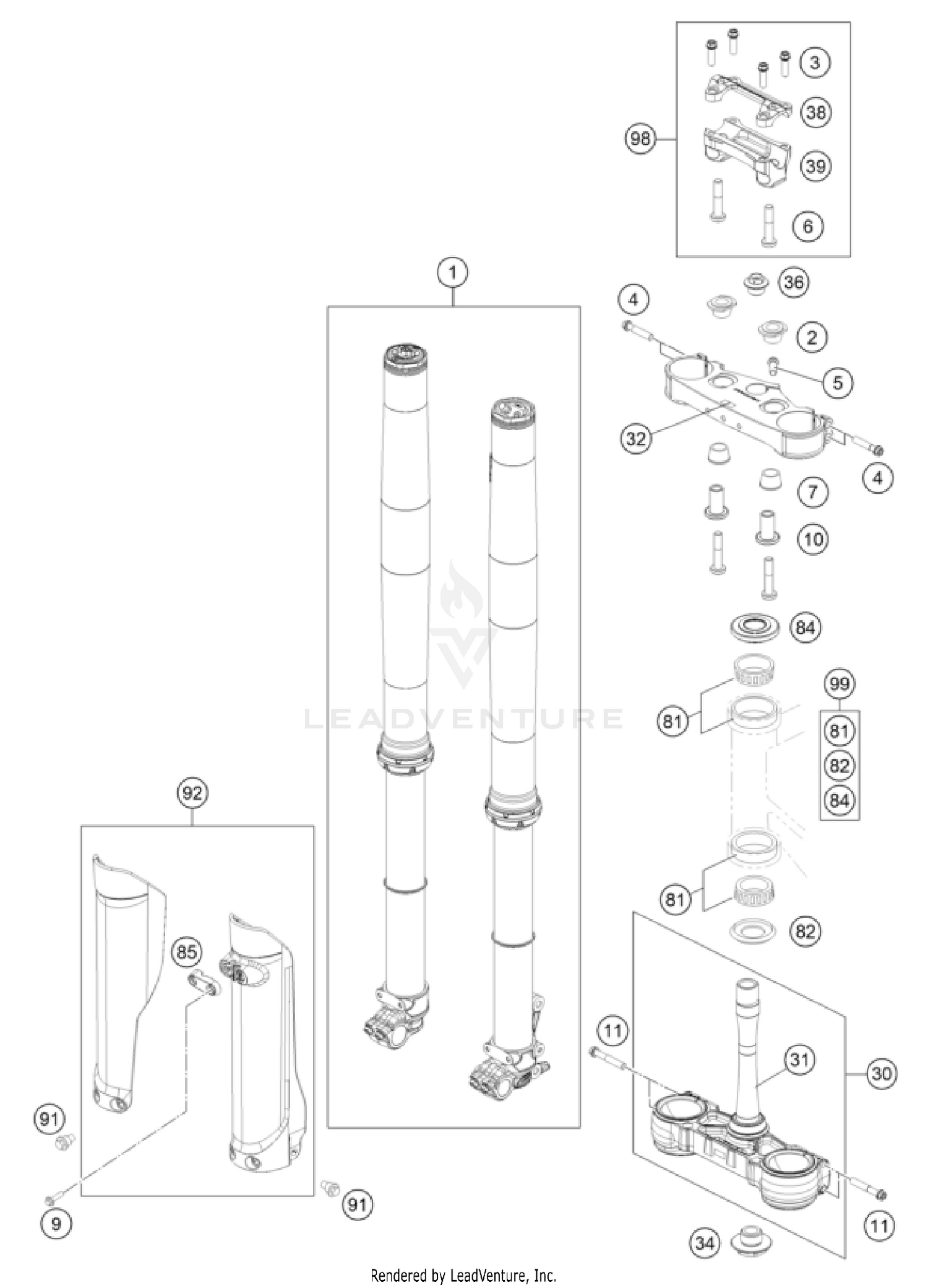 FRONT FORK, TRIPLE CLAMP