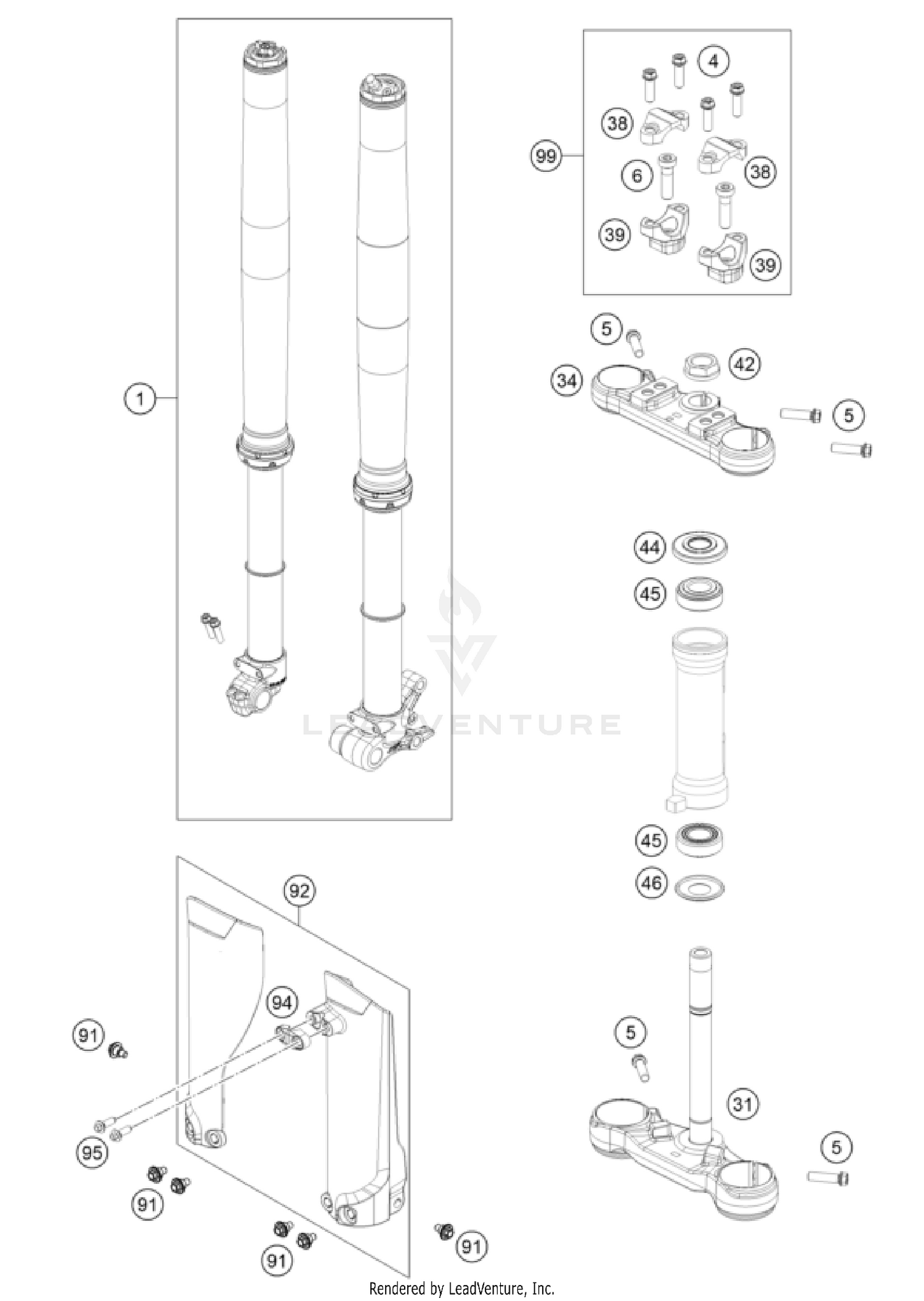 FRONT FORK, TRIPLE CLAMP
