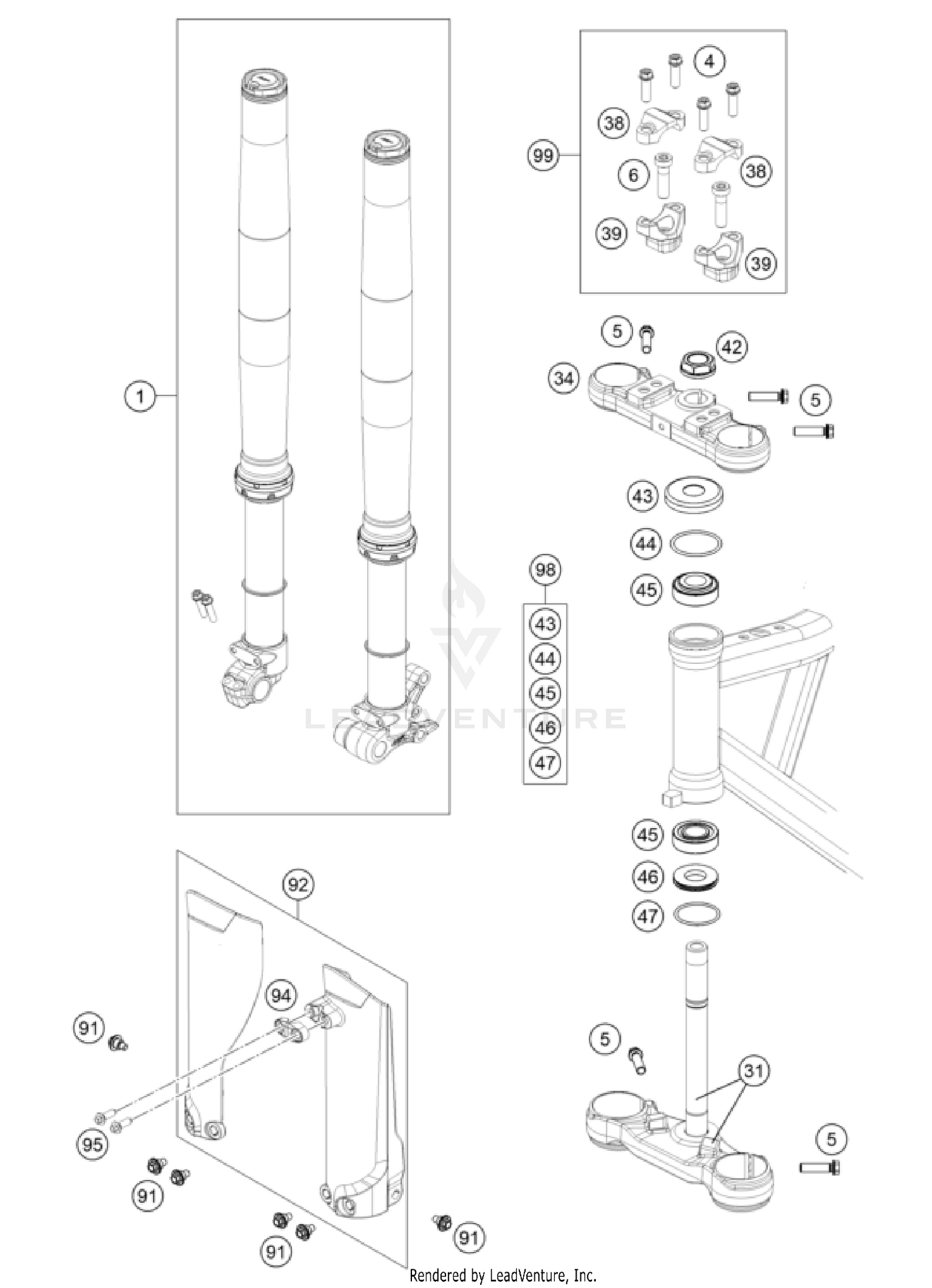 FRONT FORK, TRIPLE CLAMP