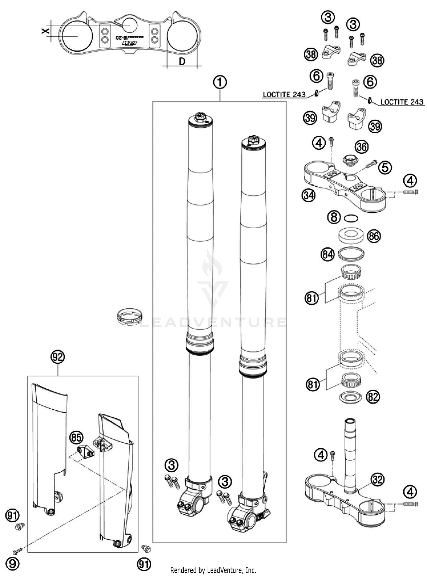 FRONT FORK, TRIPLE CLAMP