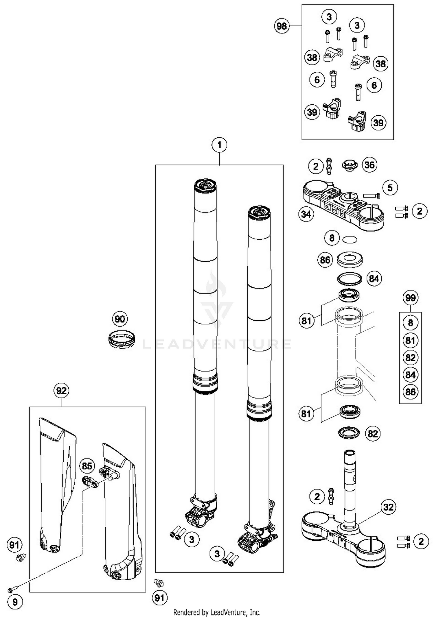 FRONT FORK, TRIPLE CLAMP