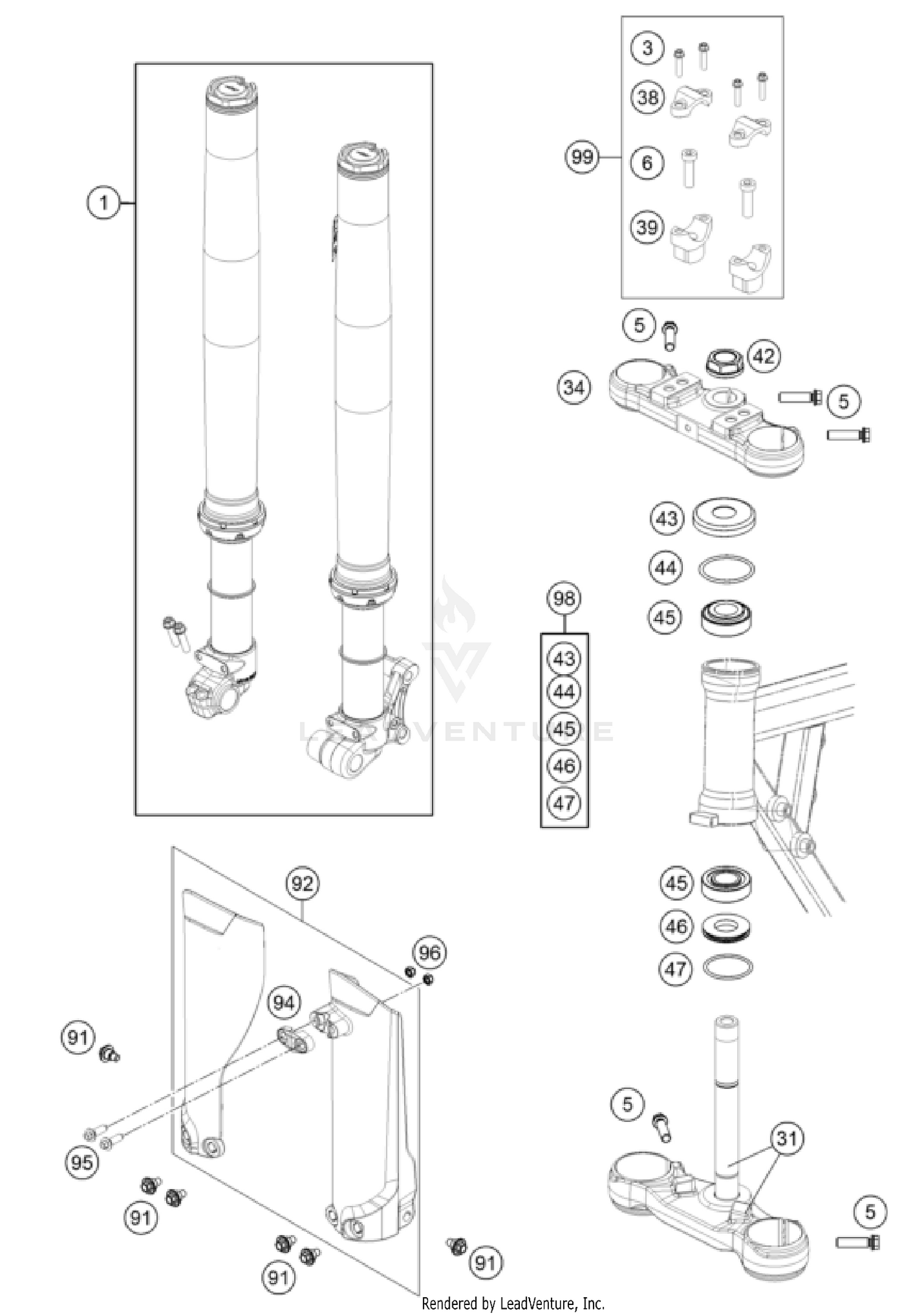FRONT FORK, TRIPLE CLAMP