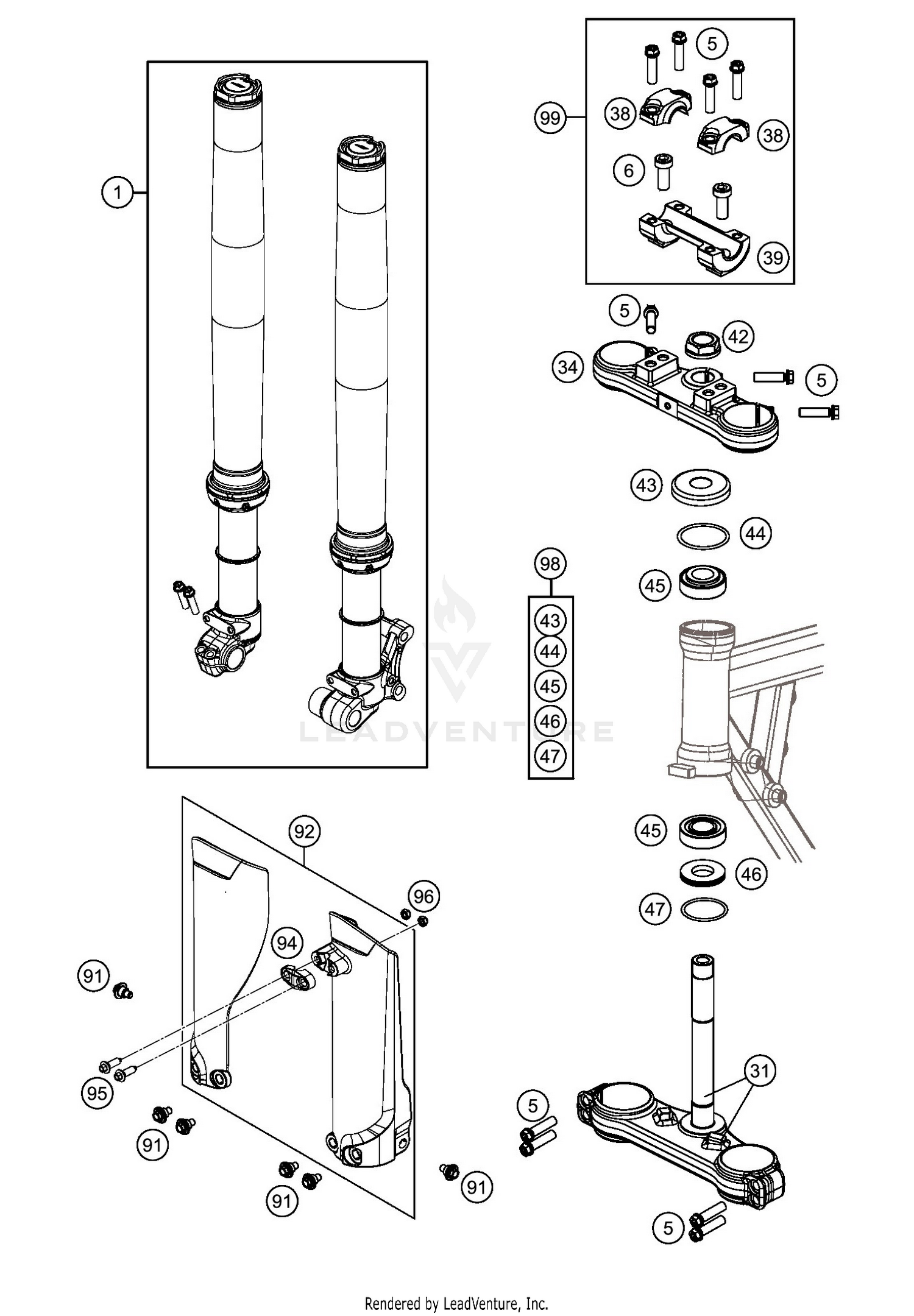 FRONT FORK, TRIPLE CLAMP