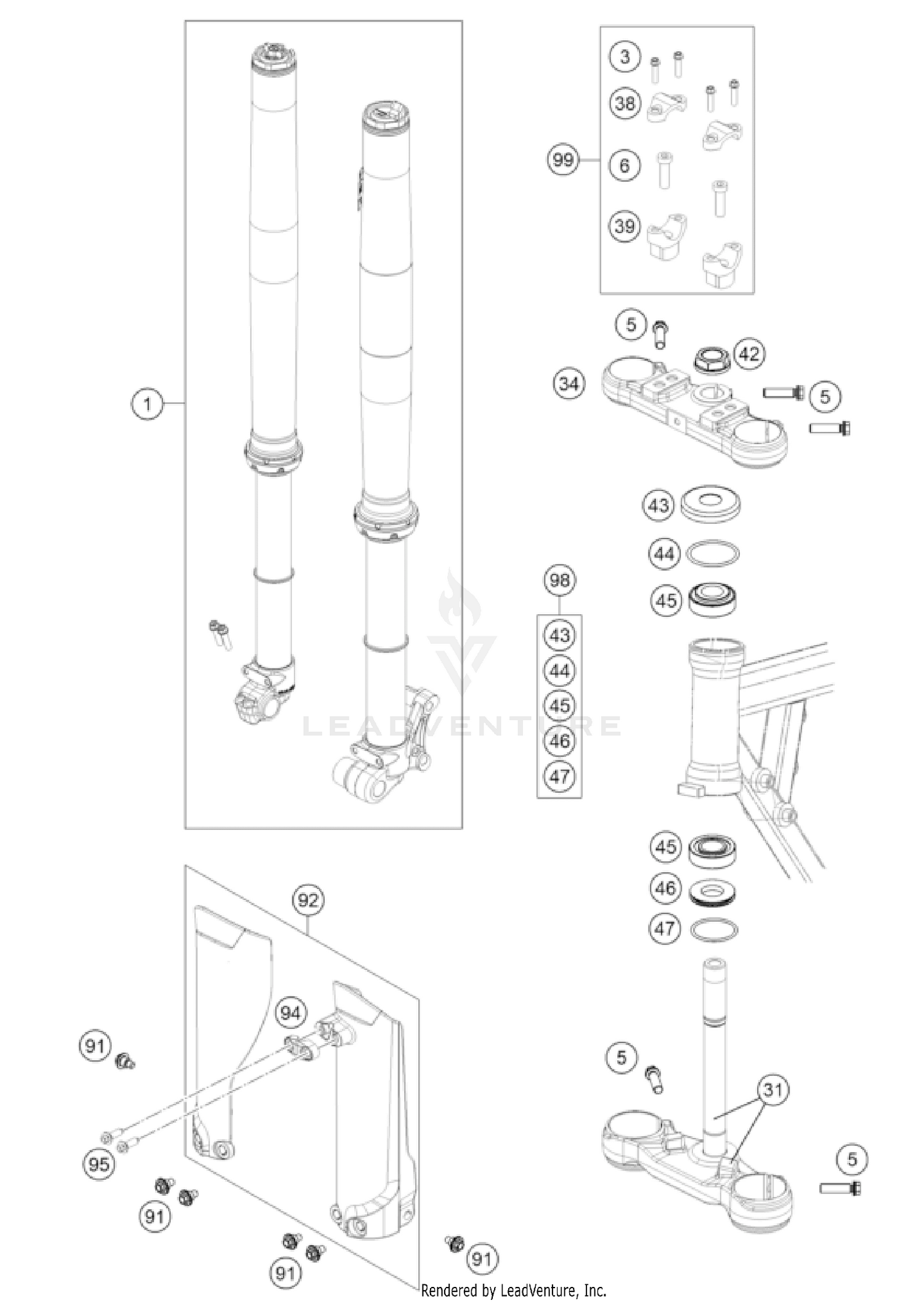 FRONT FORK, TRIPLE CLAMP