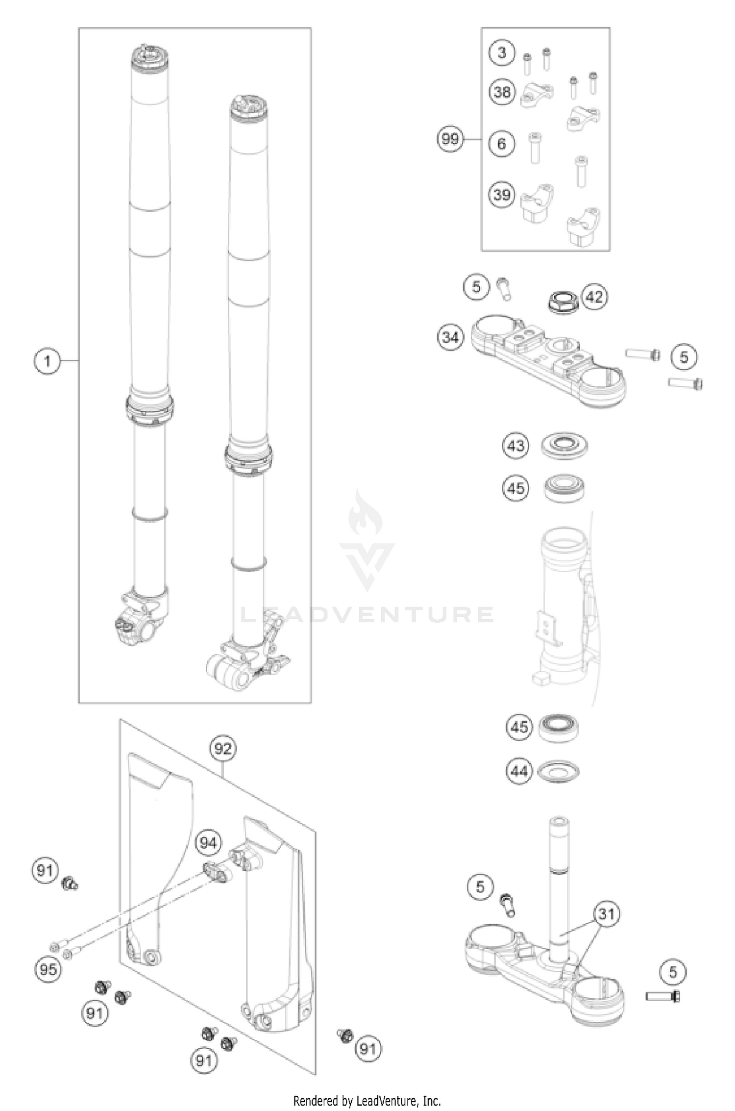 FRONT FORK, TRIPLE CLAMP