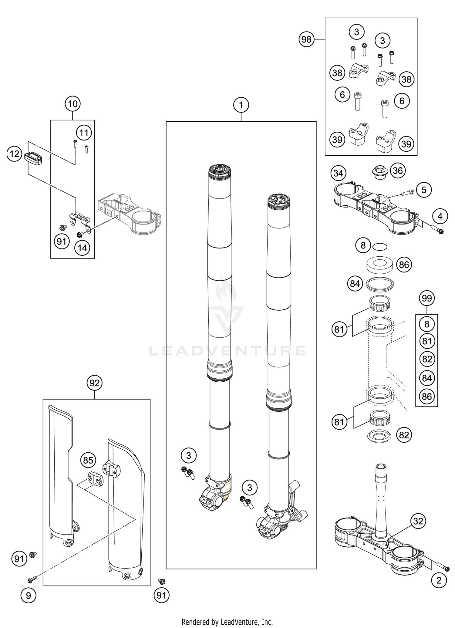 FRONT FORK, TRIPLE CLAMP