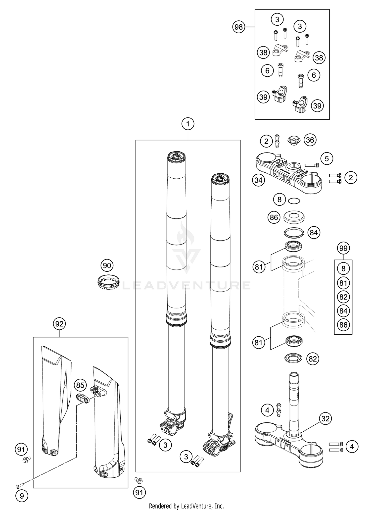 FRONT FORK, TRIPLE CLAMP