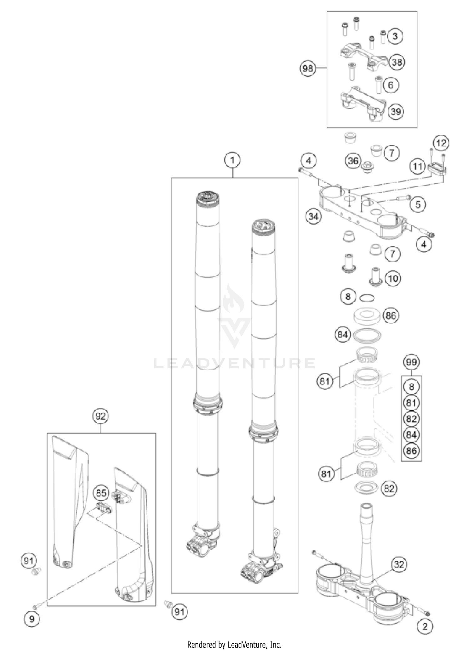 FRONT FORK, TRIPLE CLAMP