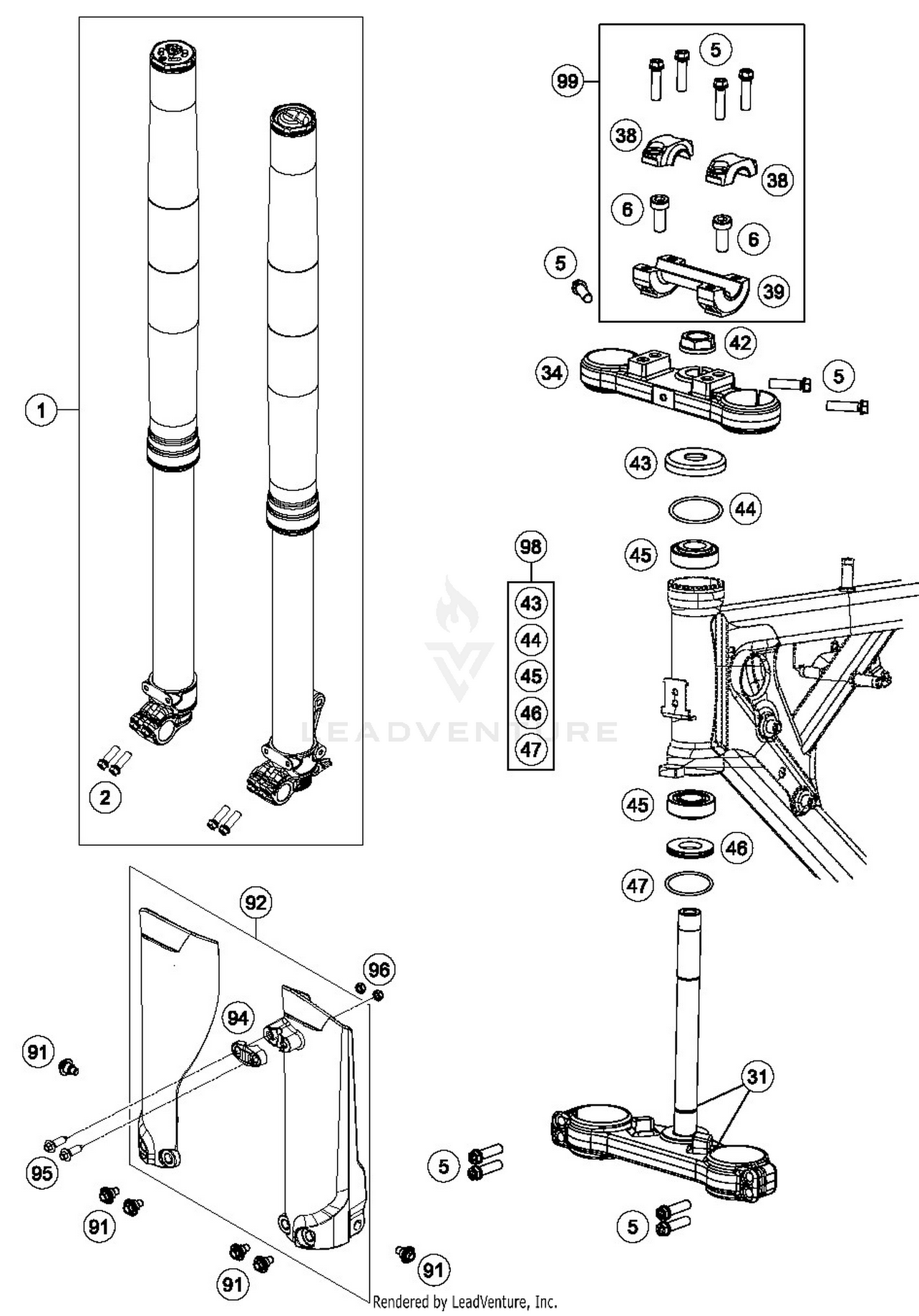 FRONT FORK, TRIPLE CLAMP