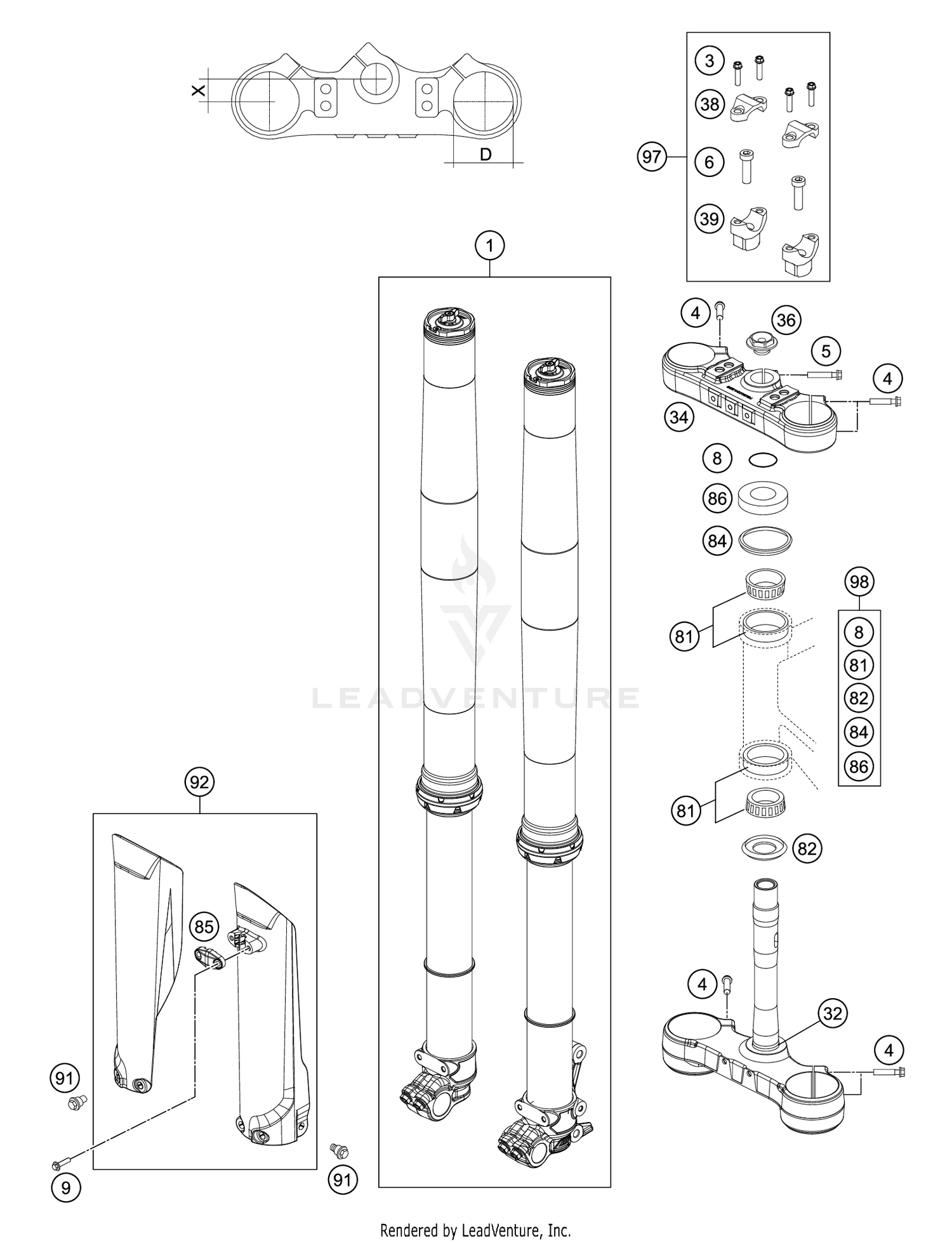 FRONT FORK, TRIPLE CLAMP