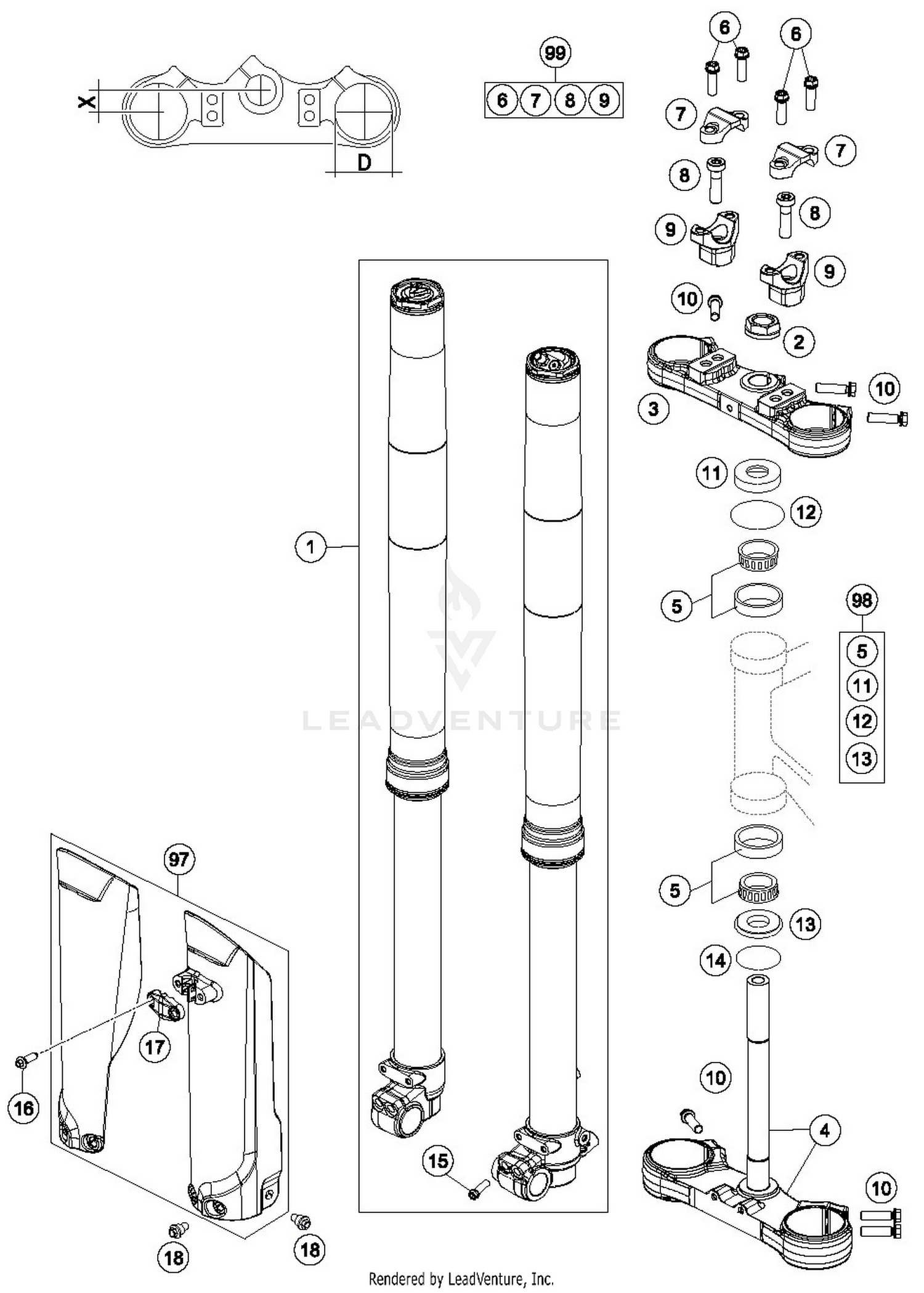 FRONT FORK, TRIPLE CLAMP