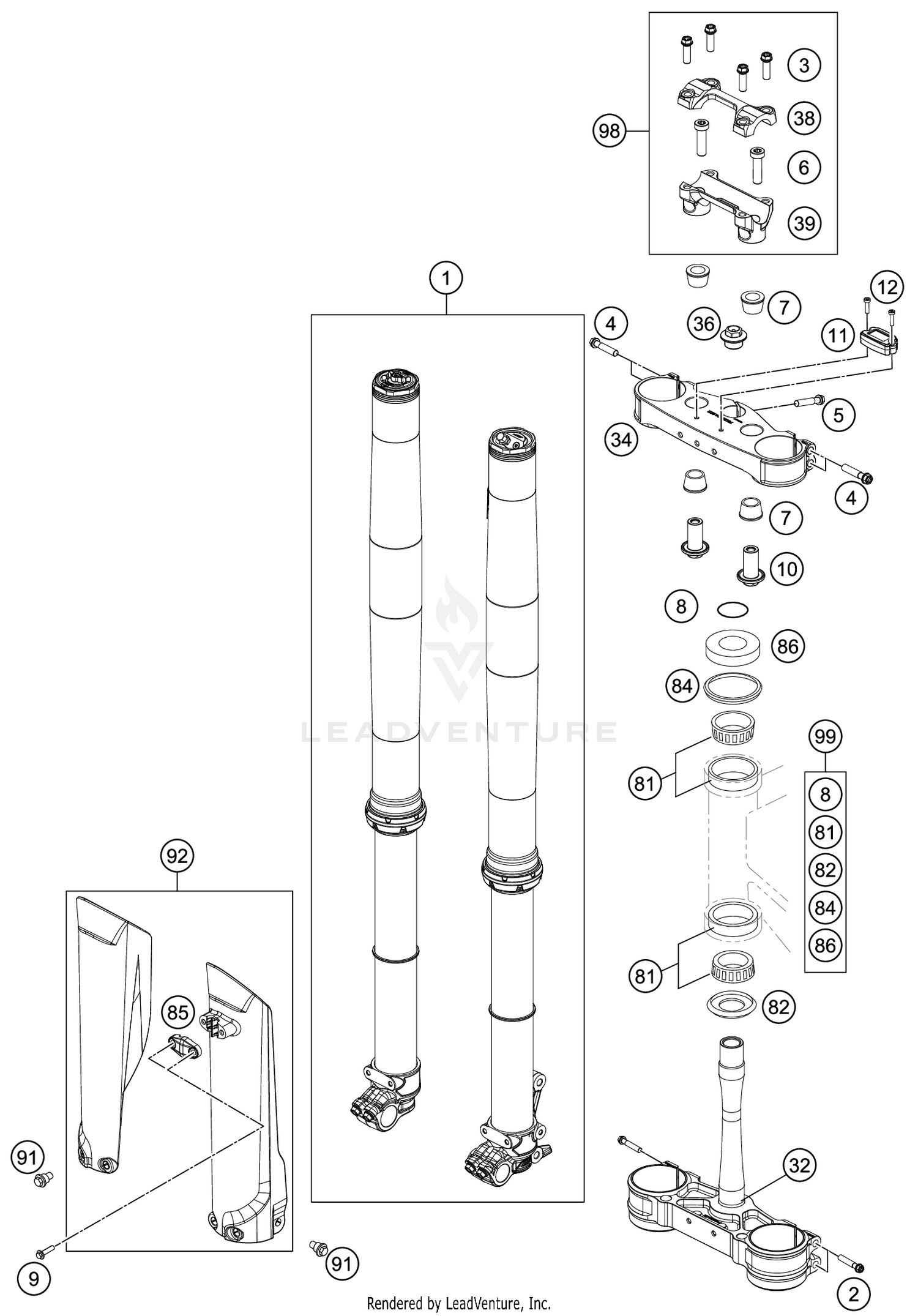 FRONT FORK, TRIPLE CLAMP