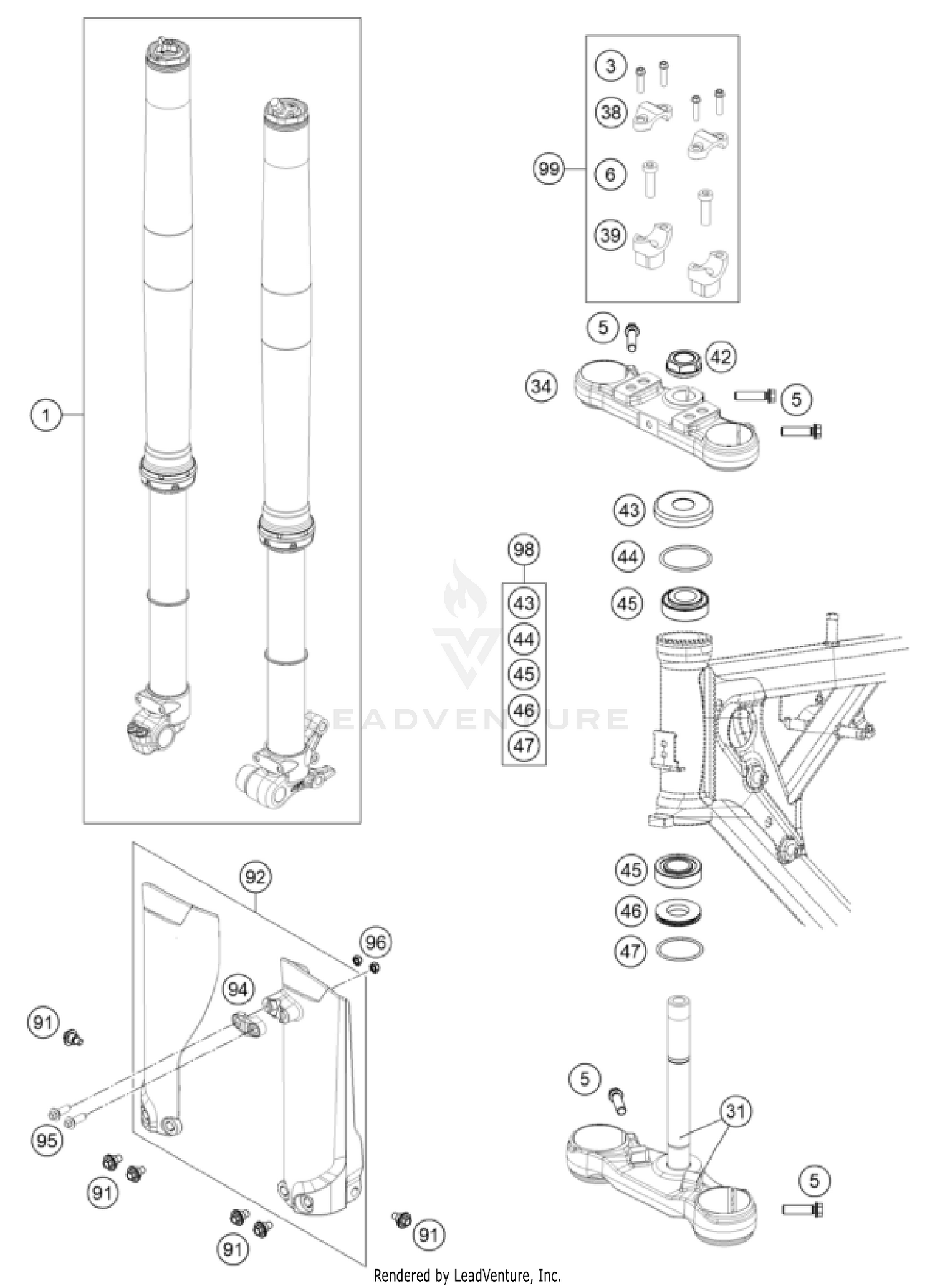 FRONT FORK, TRIPLE CLAMP