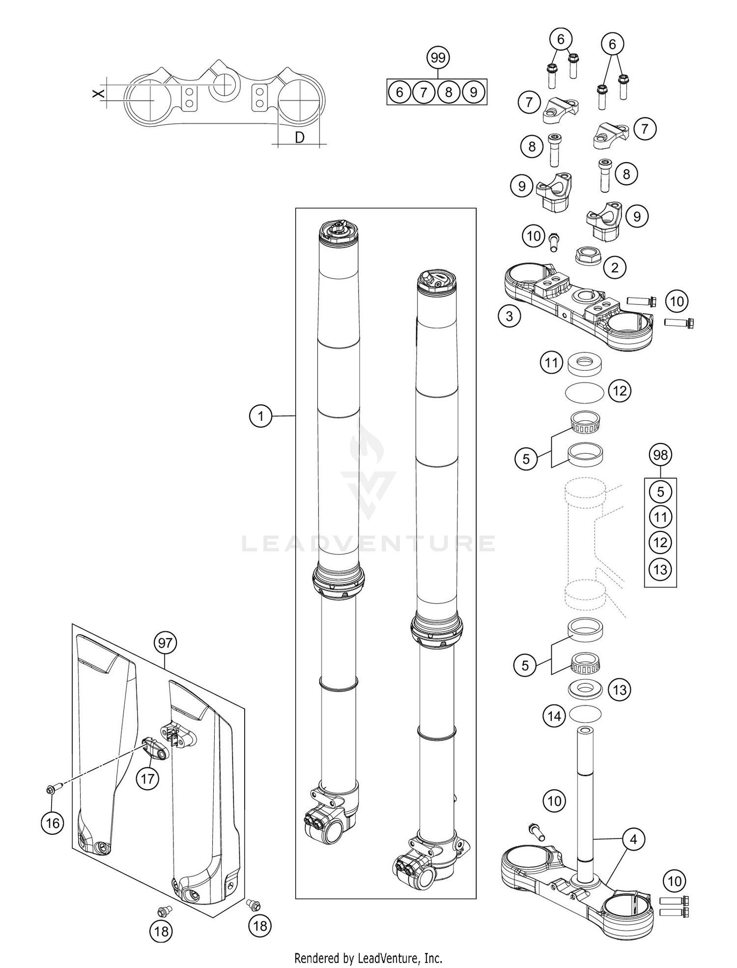 FRONT FORK, TRIPLE CLAMP