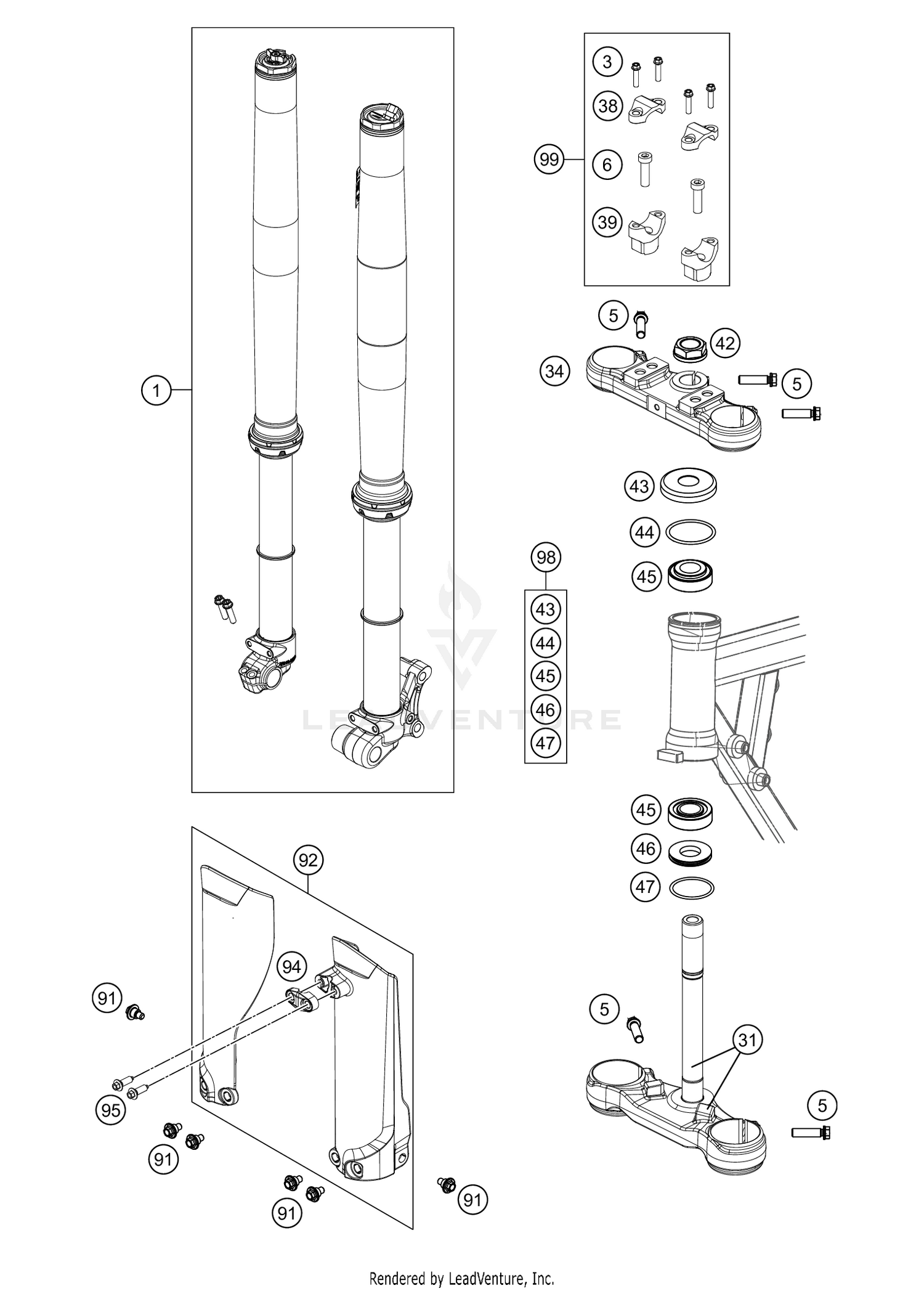 FRONT FORK, TRIPLE CLAMP