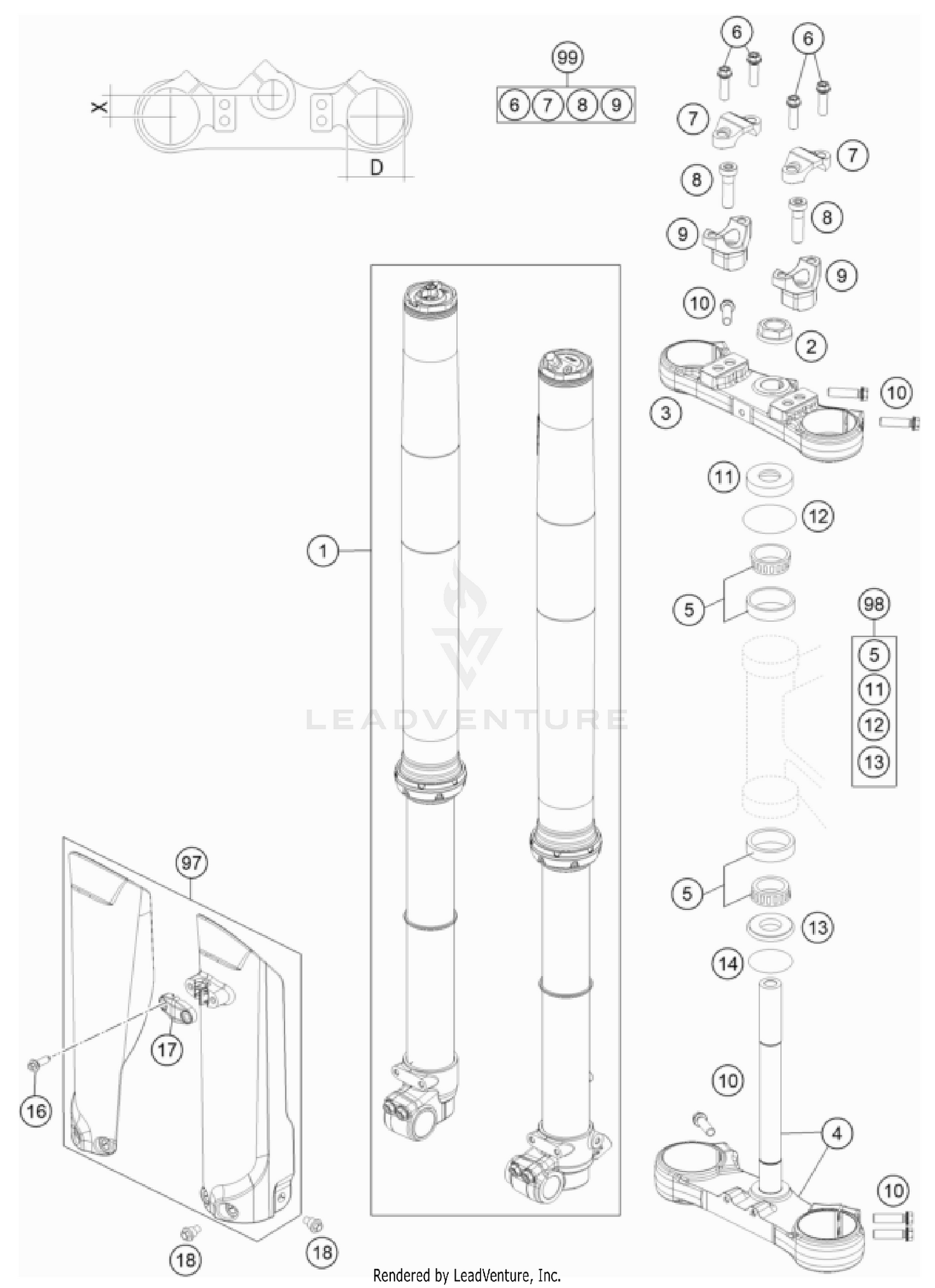 FRONT FORK, TRIPLE CLAMP