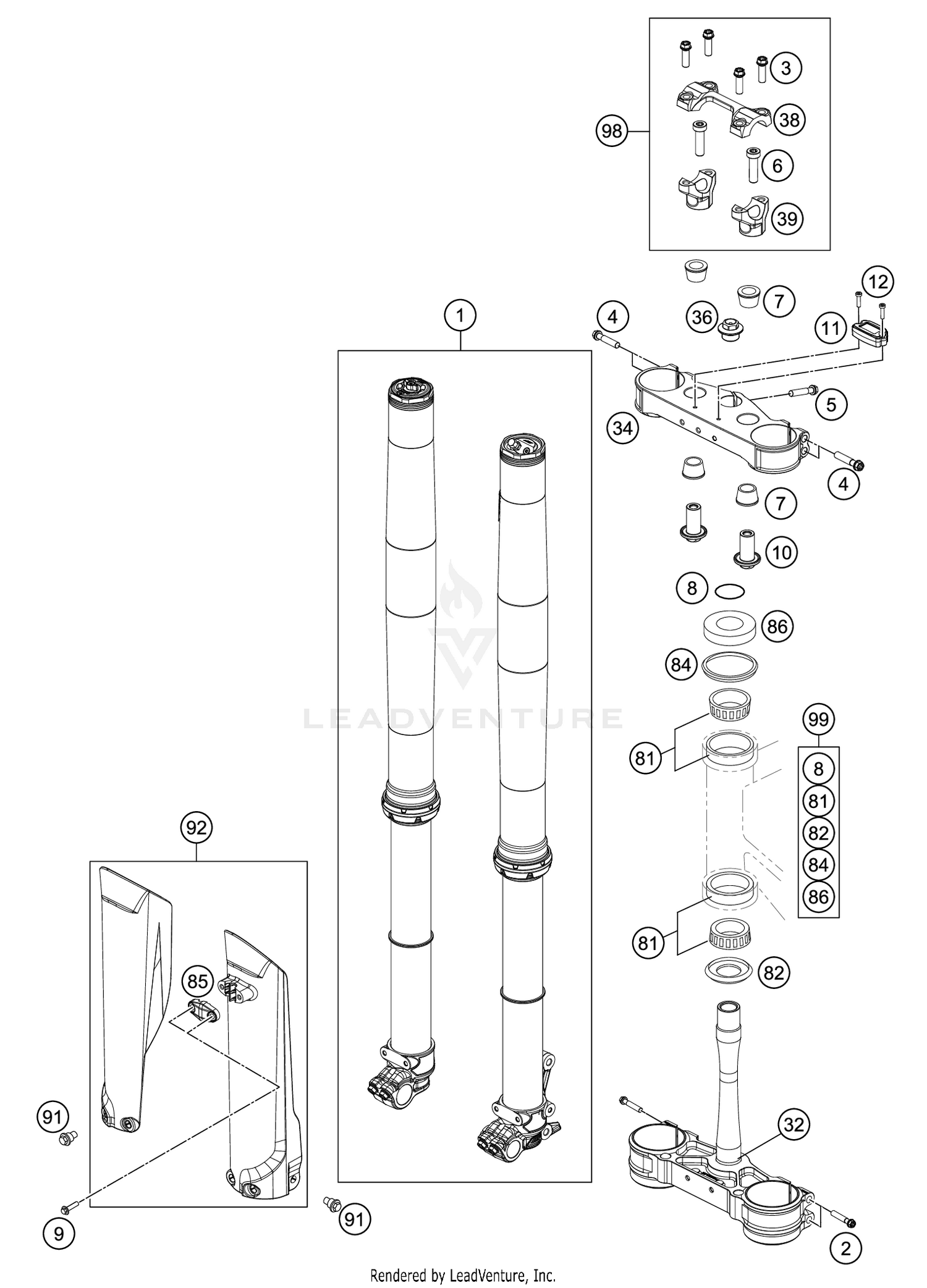 FRONT FORK, TRIPLE CLAMP