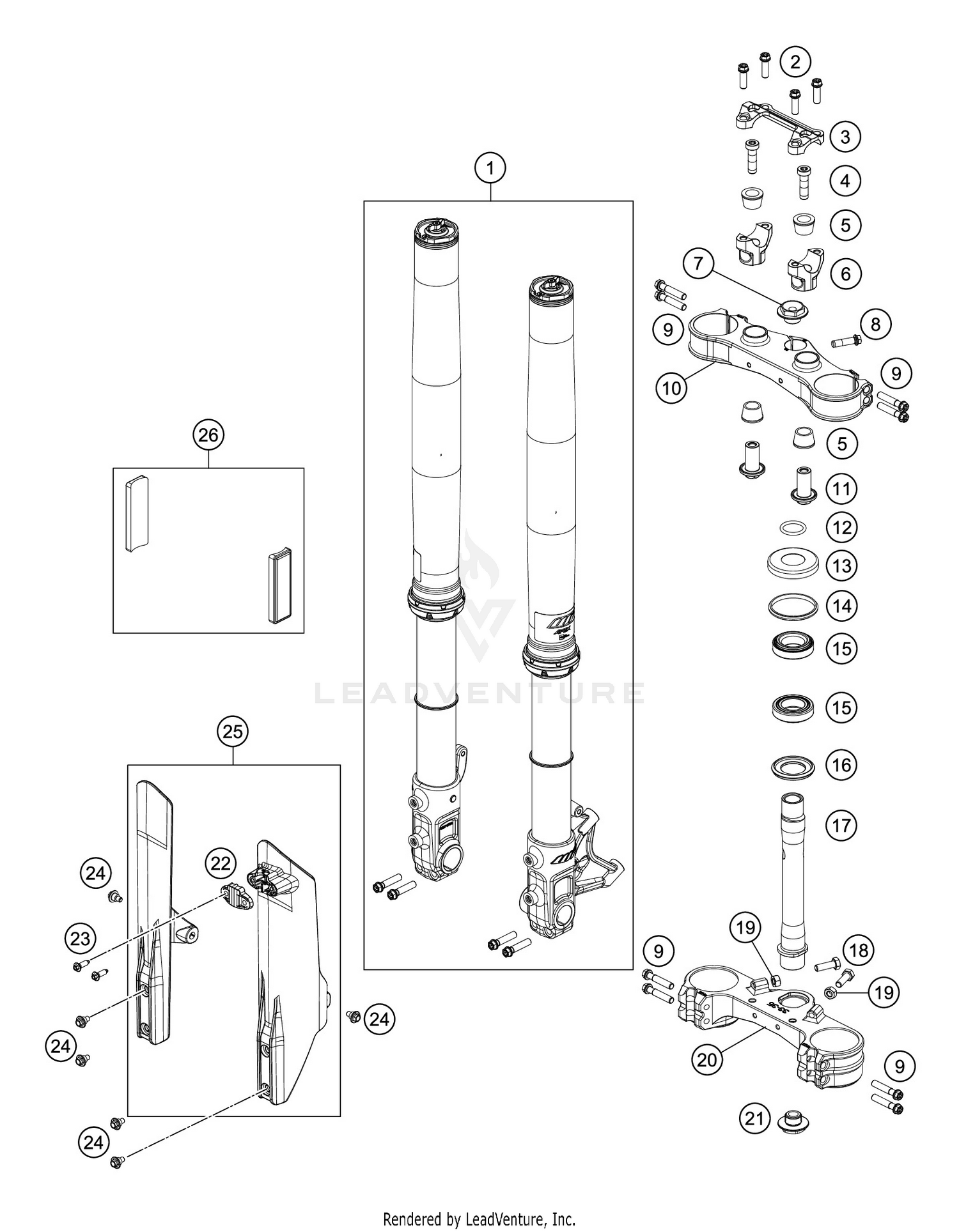 FRONT FORK, TRIPLE CLAMP