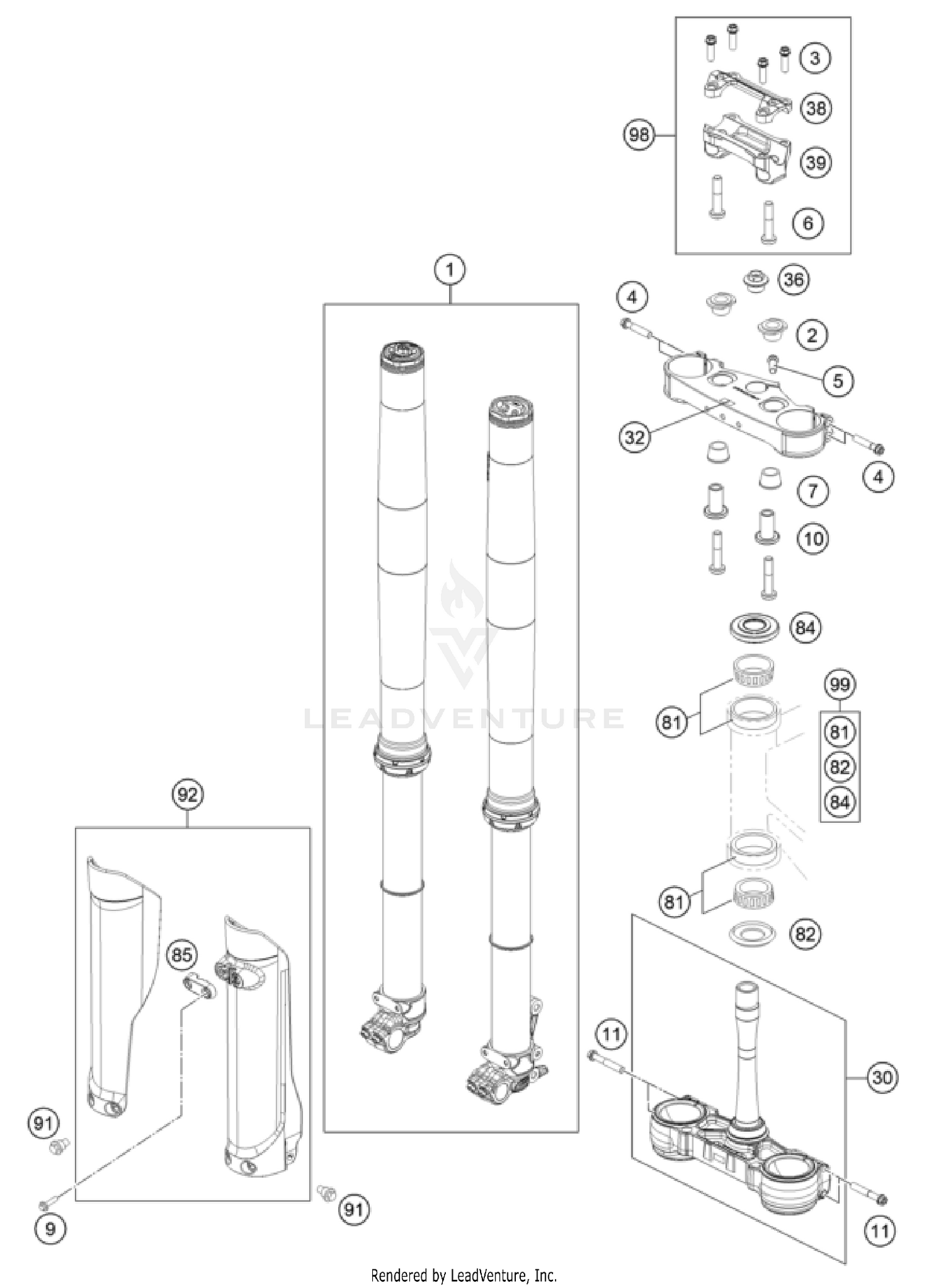 FRONT FORK, TRIPLE CLAMP