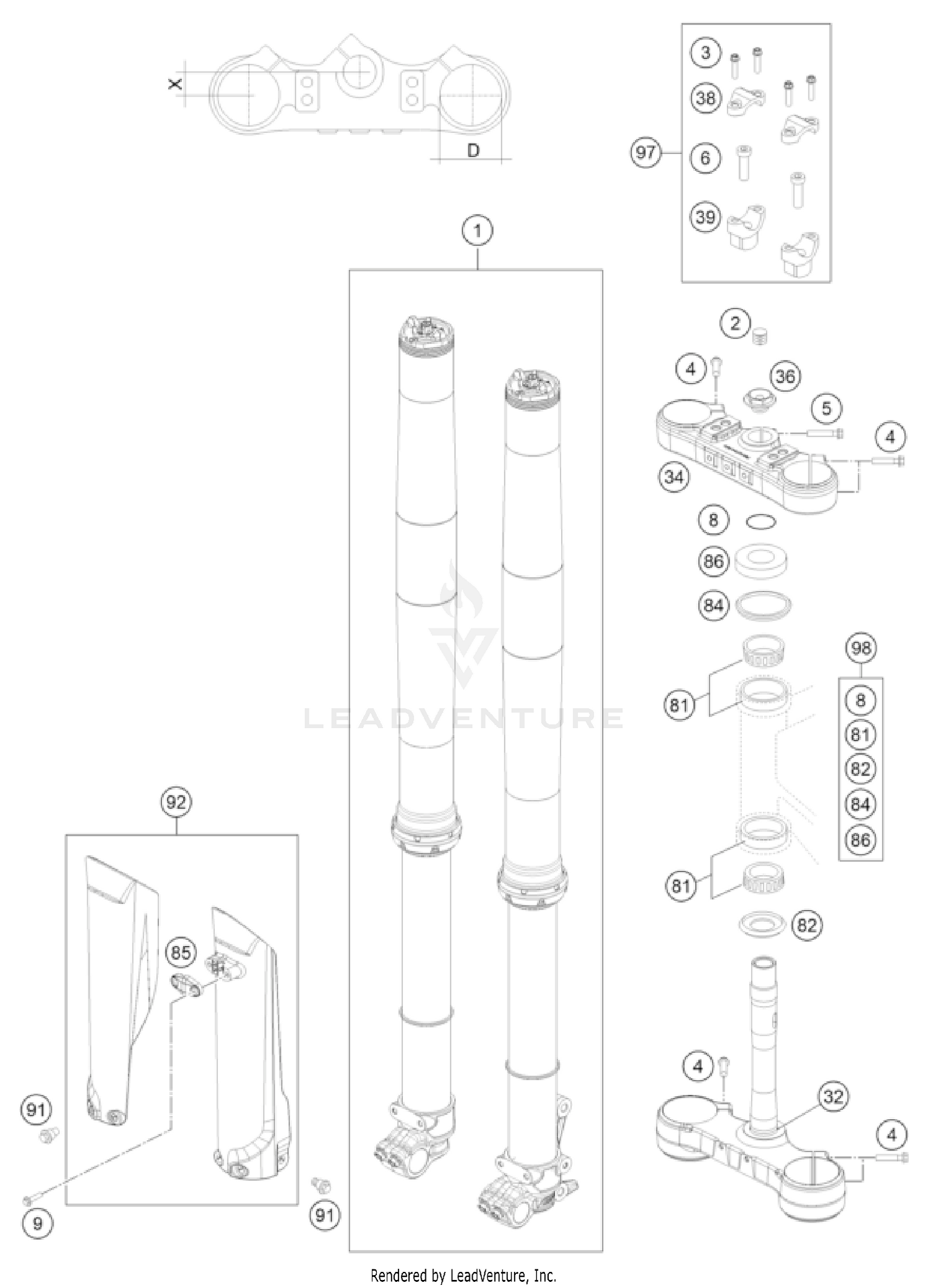 FRONT FORK, TRIPLE CLAMP