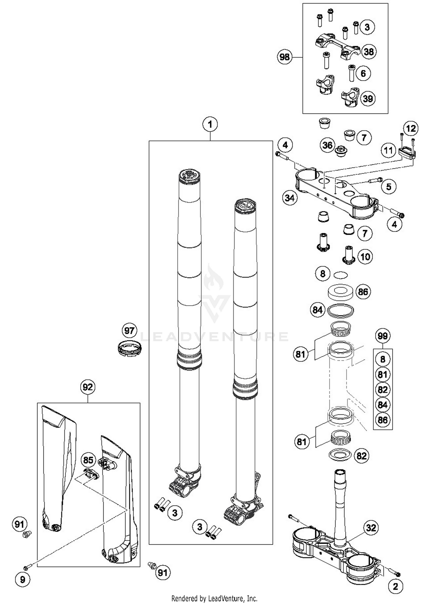 FRONT FORK, TRIPLE CLAMP
