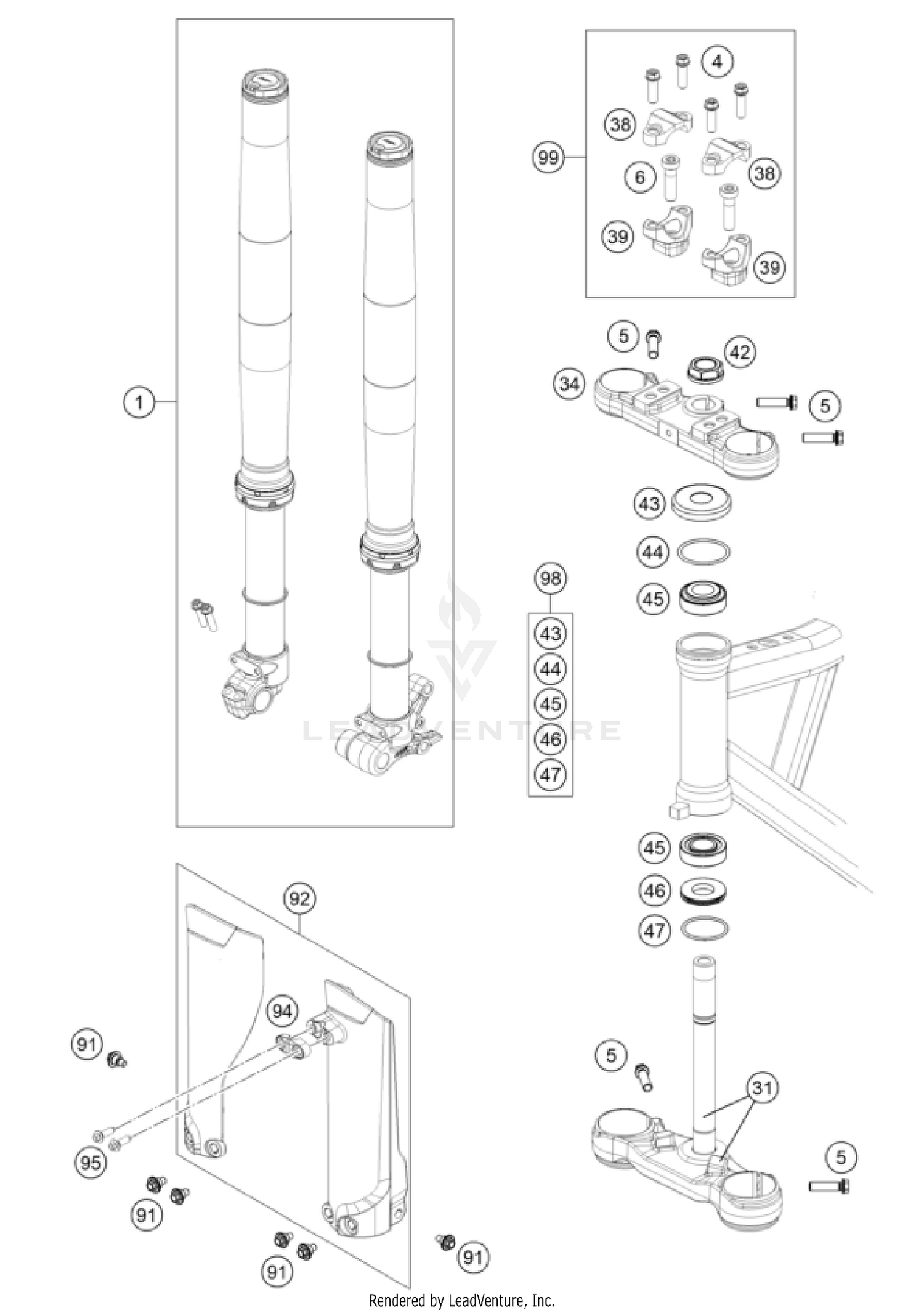 FRONT FORK, TRIPLE CLAMP
