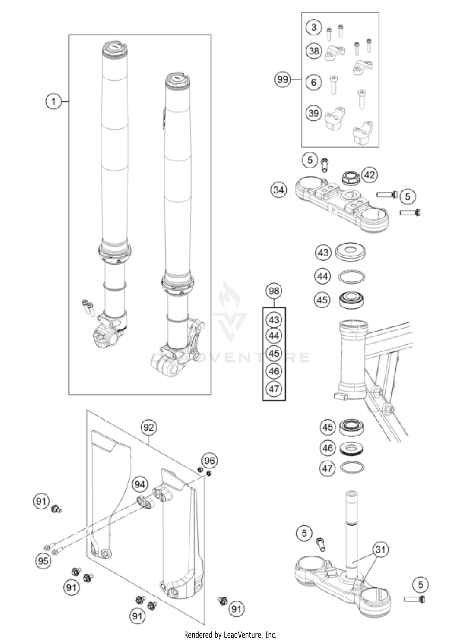 FRONT FORK, TRIPLE CLAMP