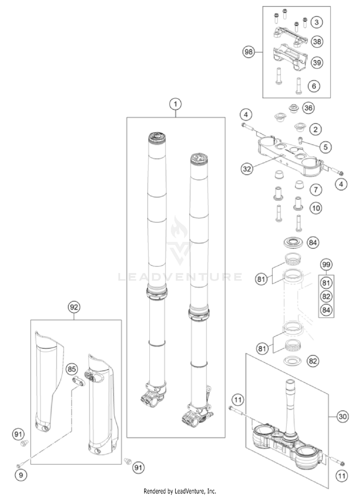 FRONT FORK, TRIPLE CLAMP