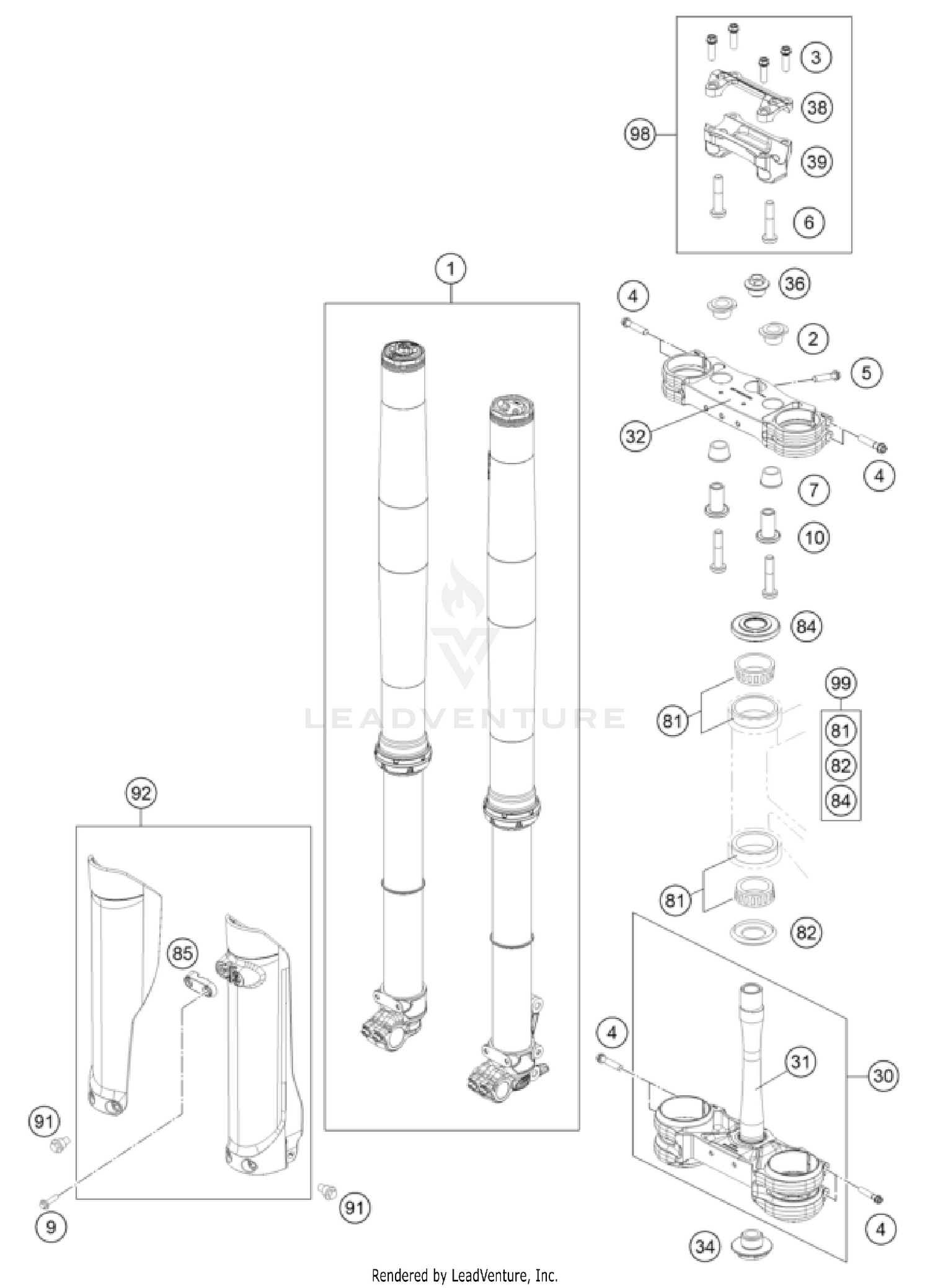 FRONT FORK, TRIPLE CLAMP