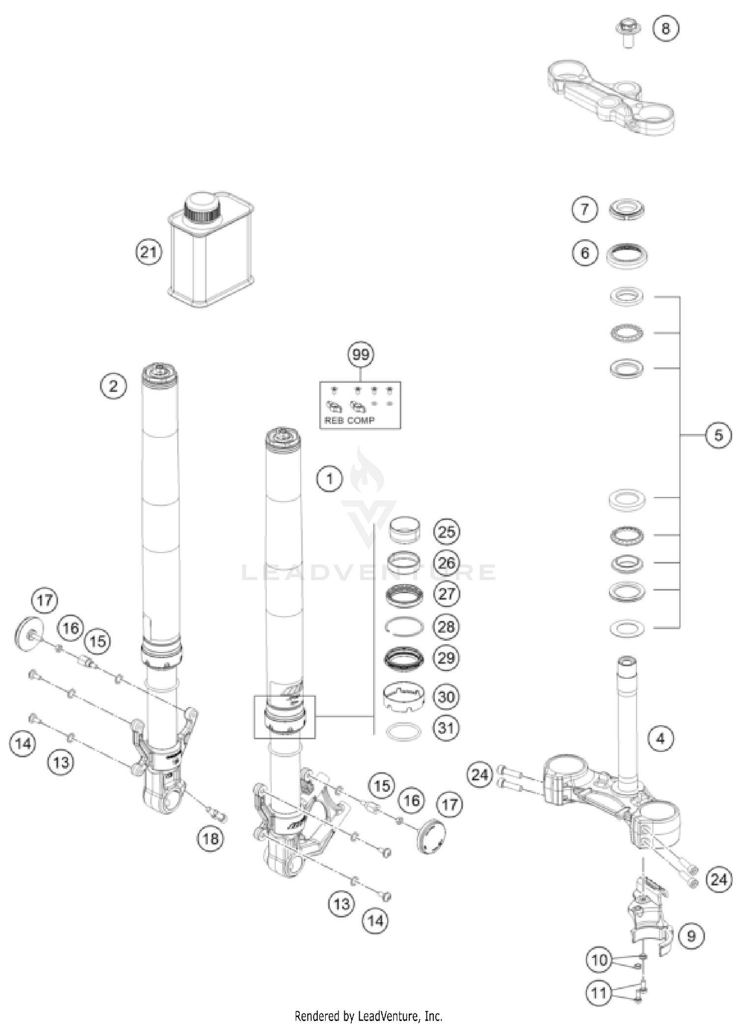 FRONT FORK, TRIPLE CLAMP