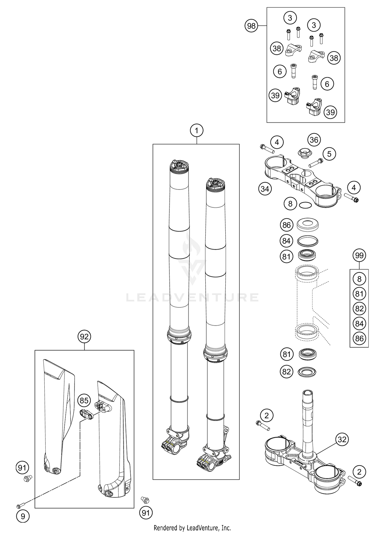 FRONT FORK, TRIPLE CLAMP