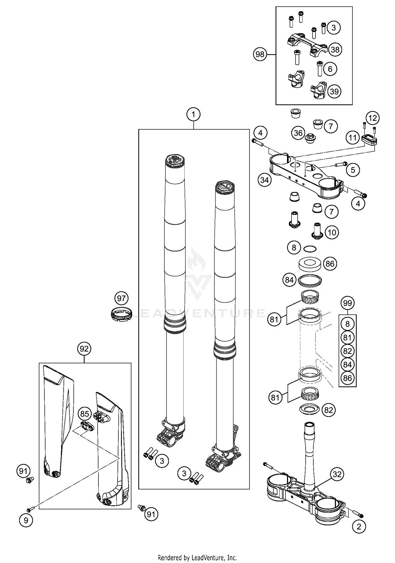 FRONT FORK, TRIPLE CLAMP